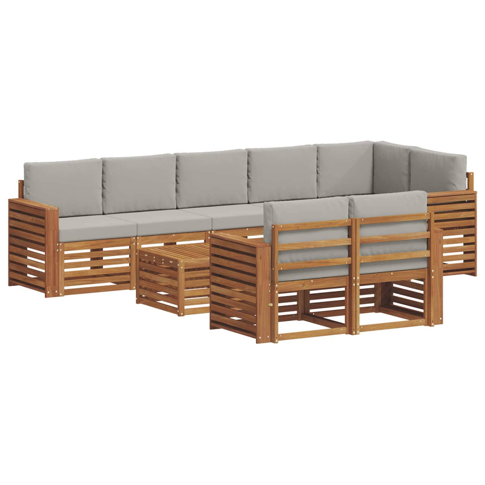 vidaXL Sofagarnituren 9 pcs Natürlich und Hellgrau Massivholz Akazie