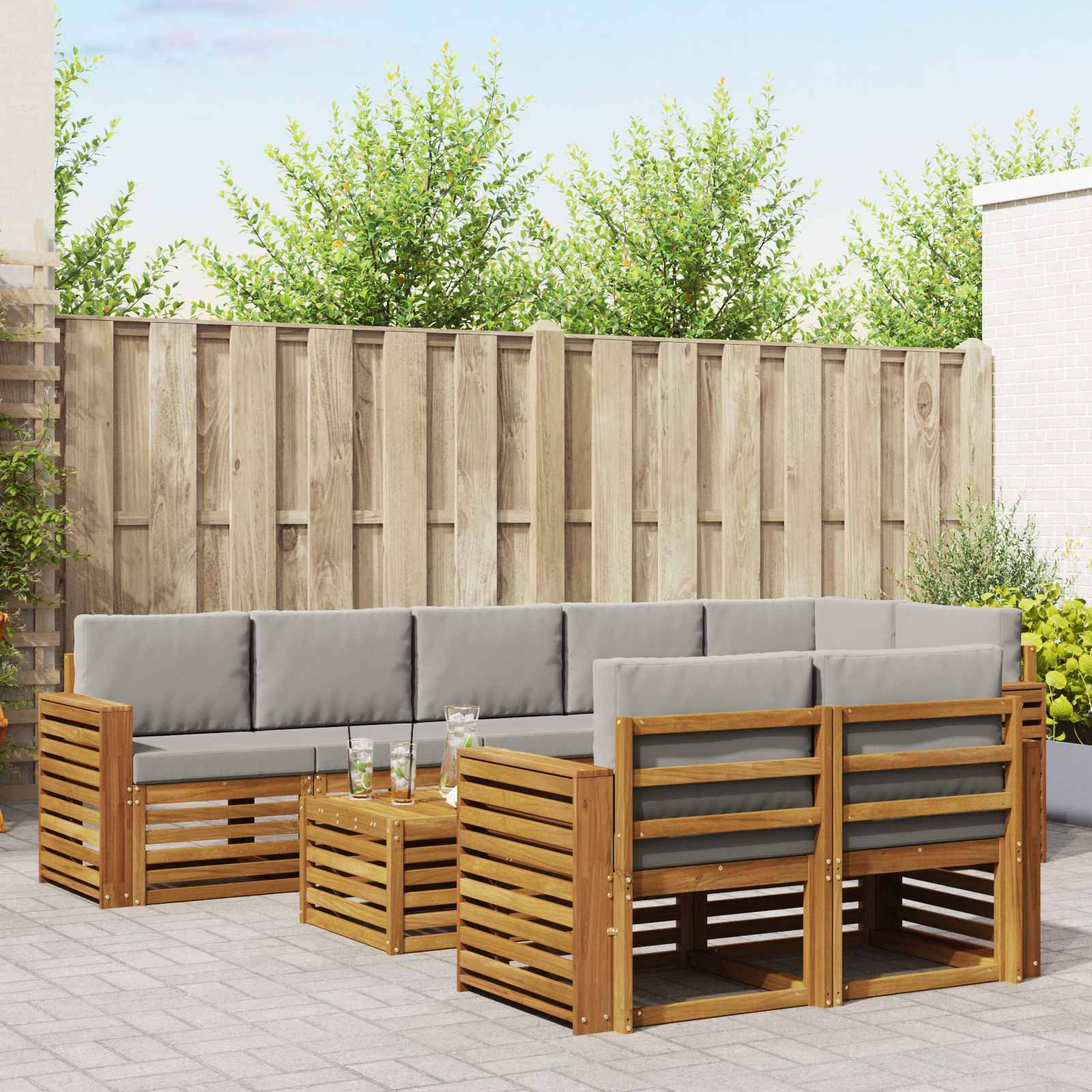 vidaXL Sofagarnituren 9 pcs Natürlich und Hellgrau Massivholz Akazie