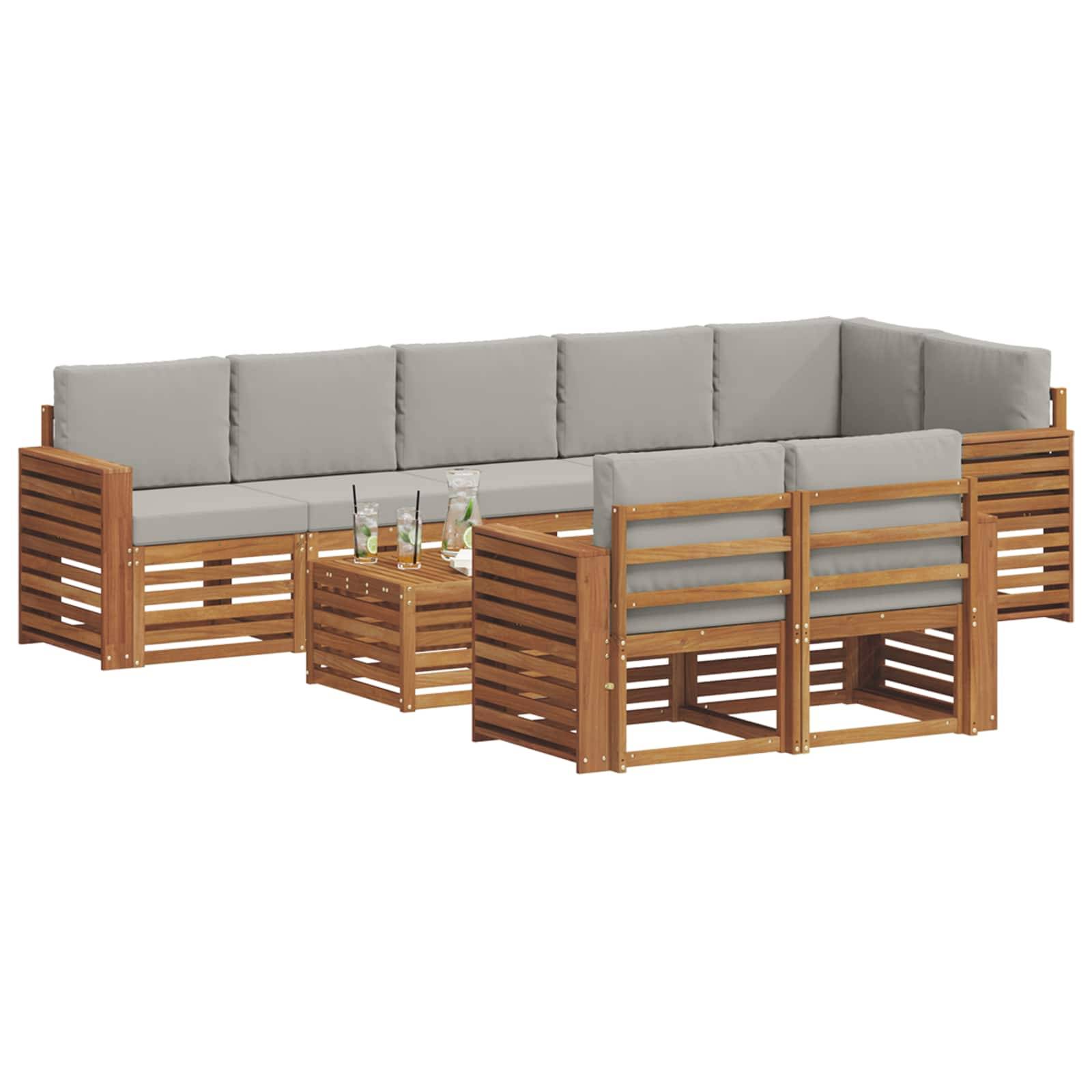 vidaXL Sofagarnituren 9 pcs Natürlich und Hellgrau Massivholz Akazie