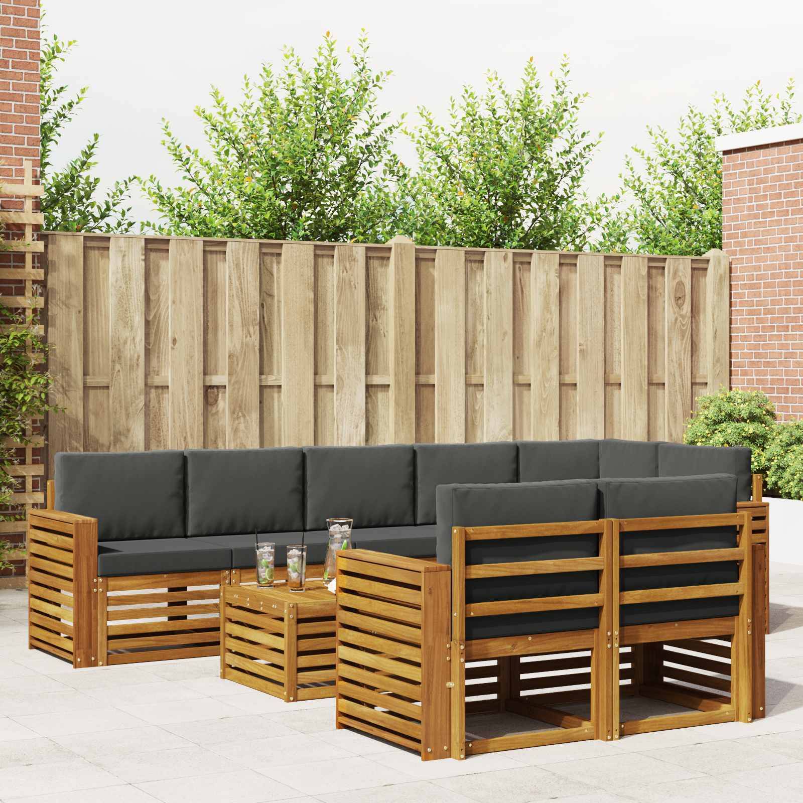 vidaXL Sofagarnituren 9 pcs Natur und Anthrazit Massivholz Akazie