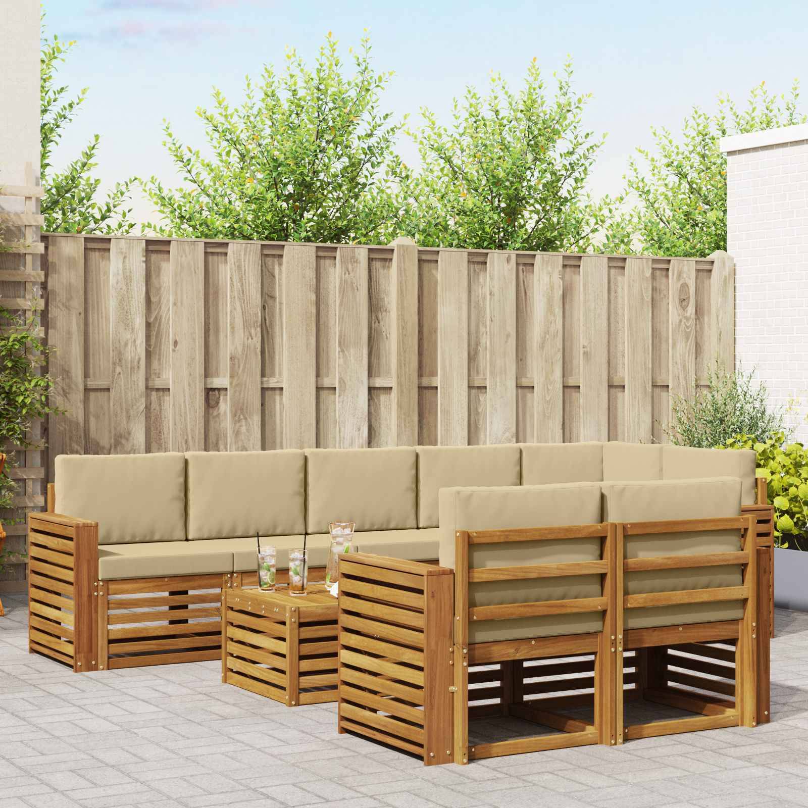 vidaXL Sofagarnituren 9 pcs Natur und Beige Massivholz Akazie