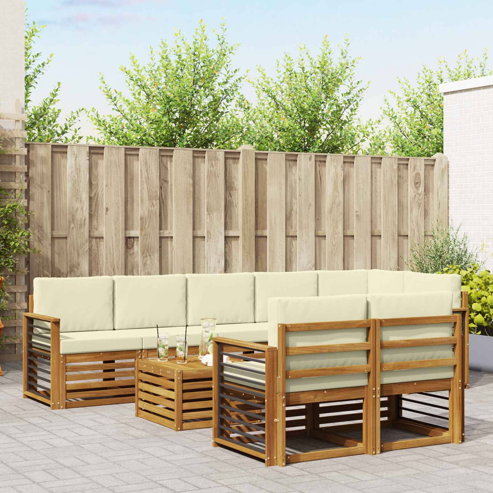 vidaXL Sofagarnituren 9 pcs Natur und Creme Massivholz Akazie