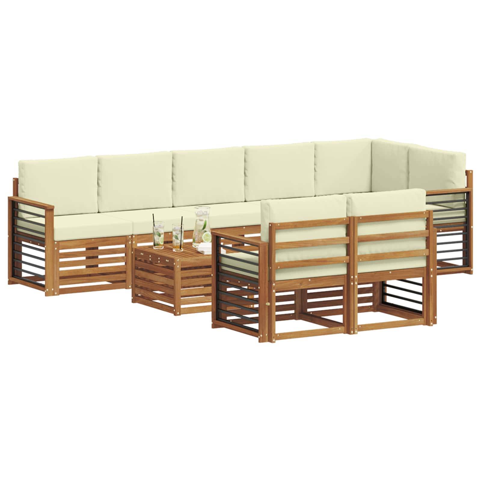 vidaXL Sofagarnituren 9 pcs Natur und Creme Massivholz Akazie