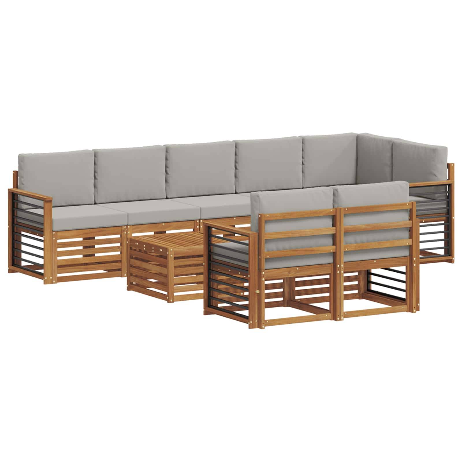 vidaXL Sofagarnituren 9 pcs Natürlich und Hellgrau Massivholz Akazie