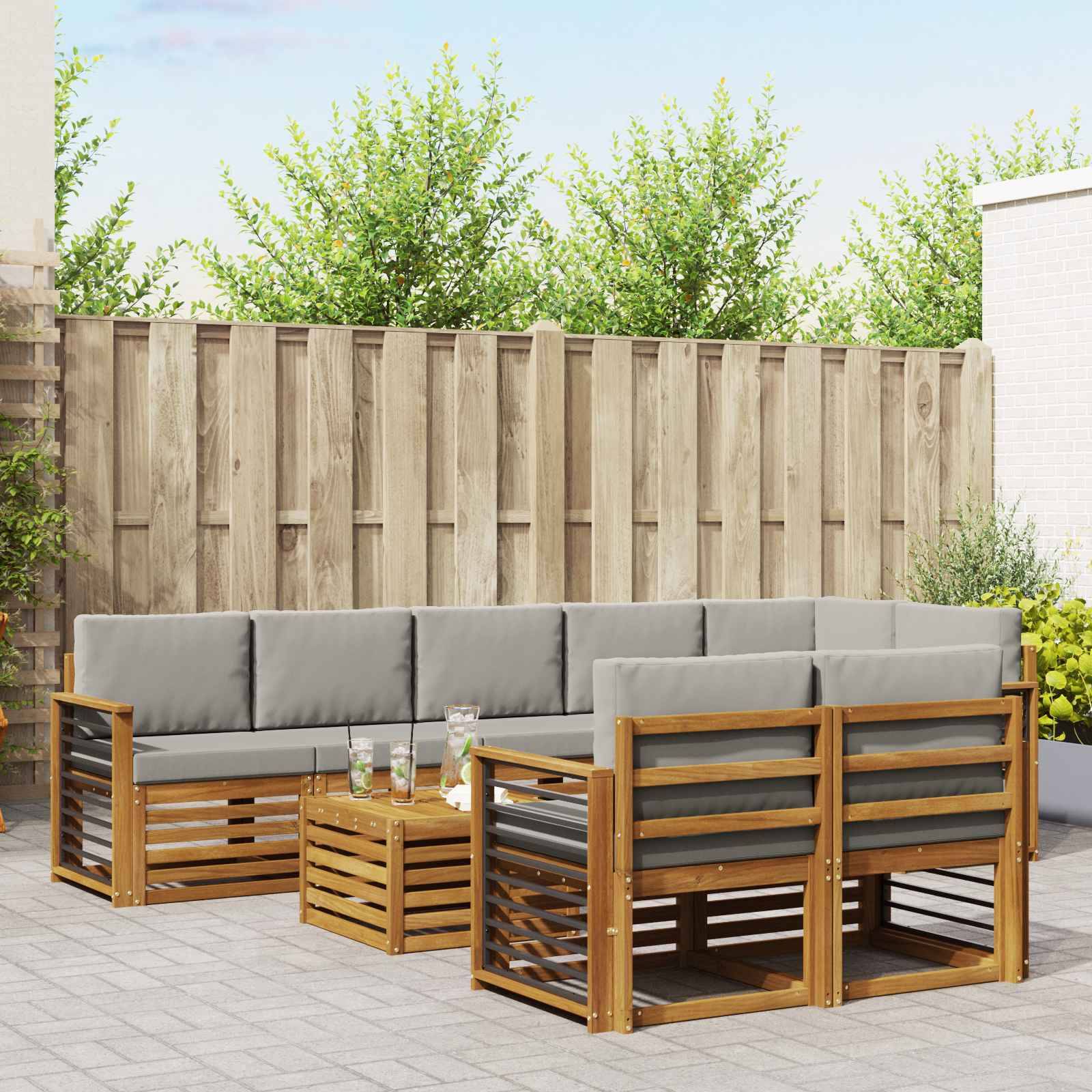 vidaXL Sofagarnituren 9 pcs Natürlich und Hellgrau Massivholz Akazie