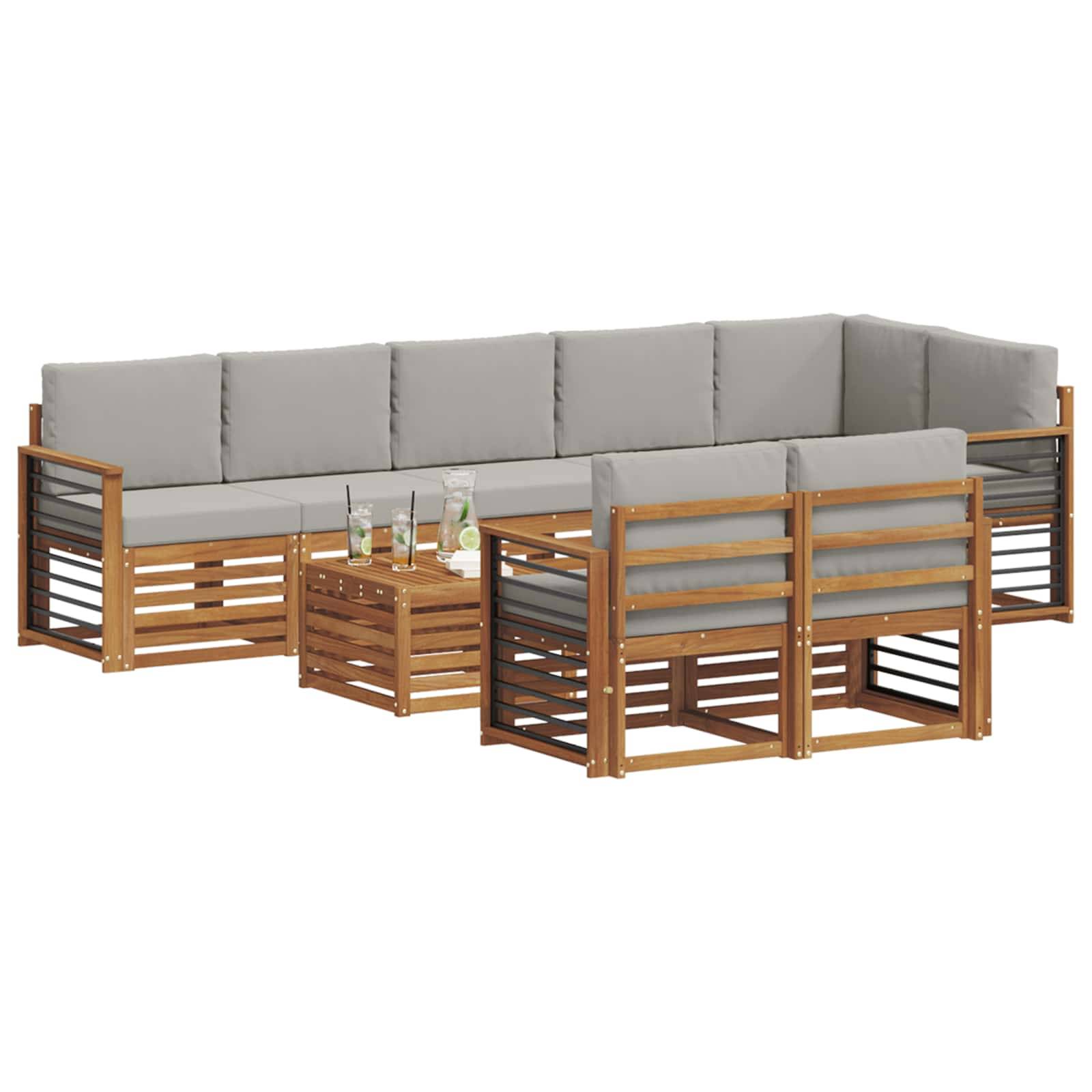 vidaXL Sofagarnituren 9 pcs Natürlich und Hellgrau Massivholz Akazie