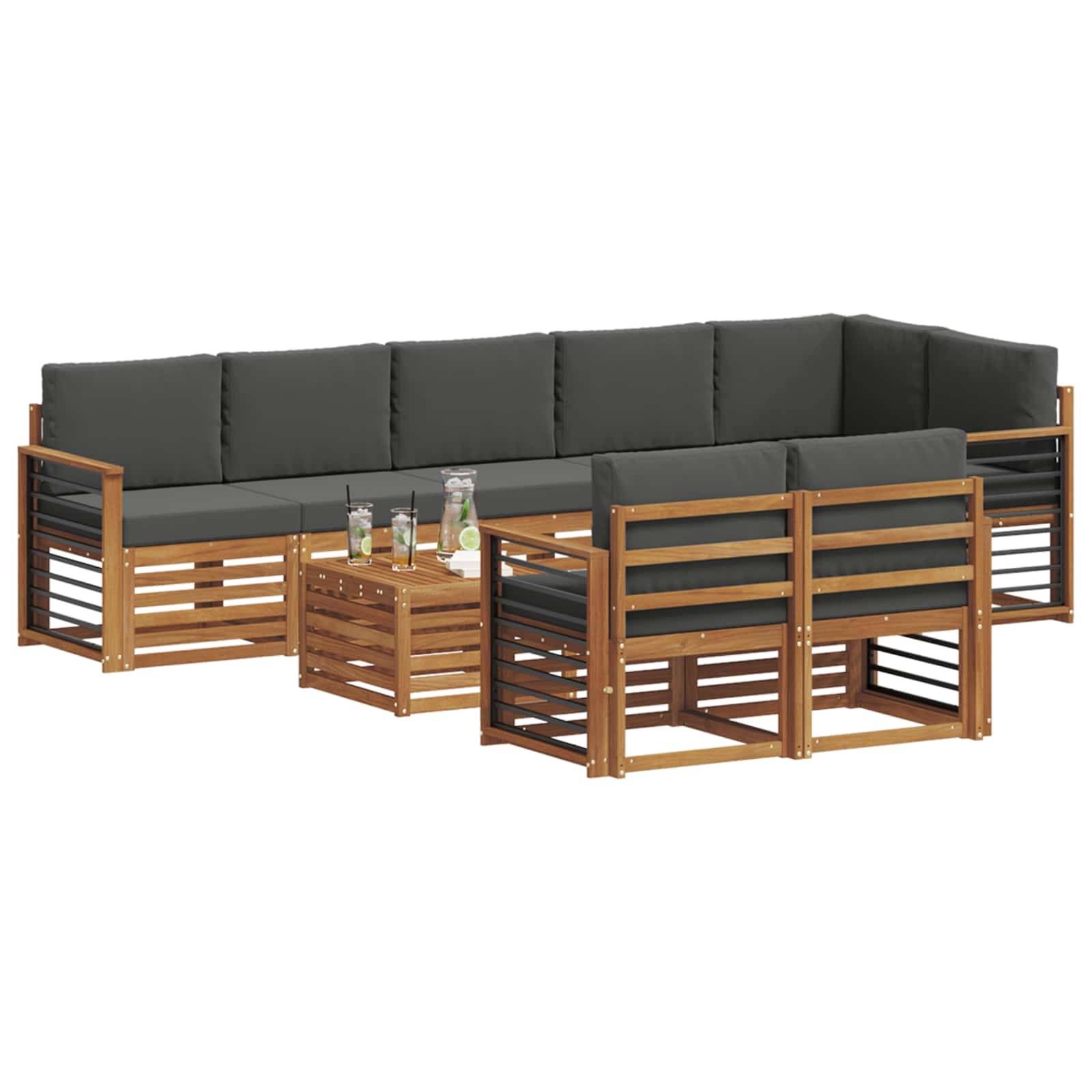 vidaXL Sofagarnituren 9 pcs Natur und Anthrazit Massivholz Akazie