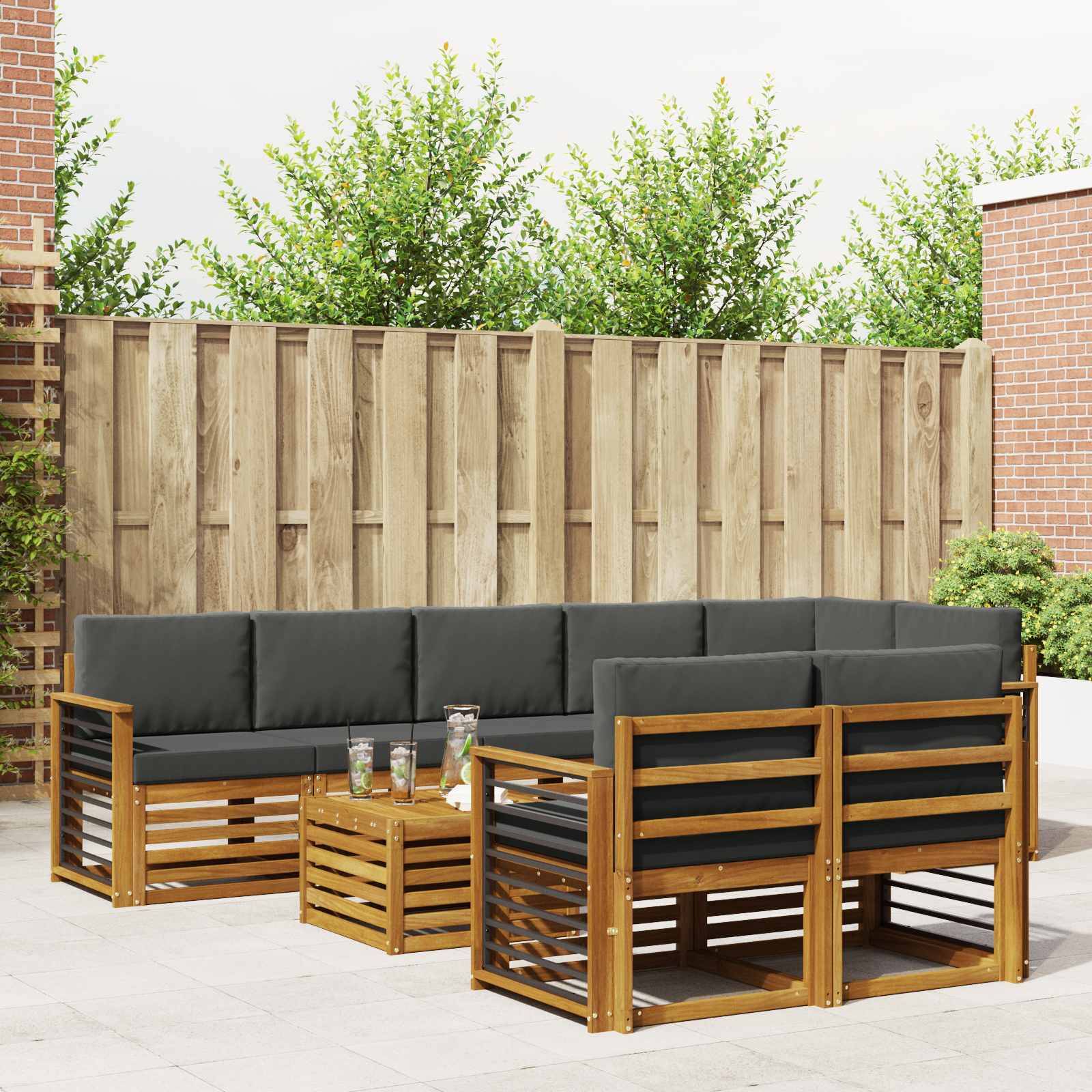 vidaXL Sofagarnituren 9 pcs Natur und Anthrazit Massivholz Akazie