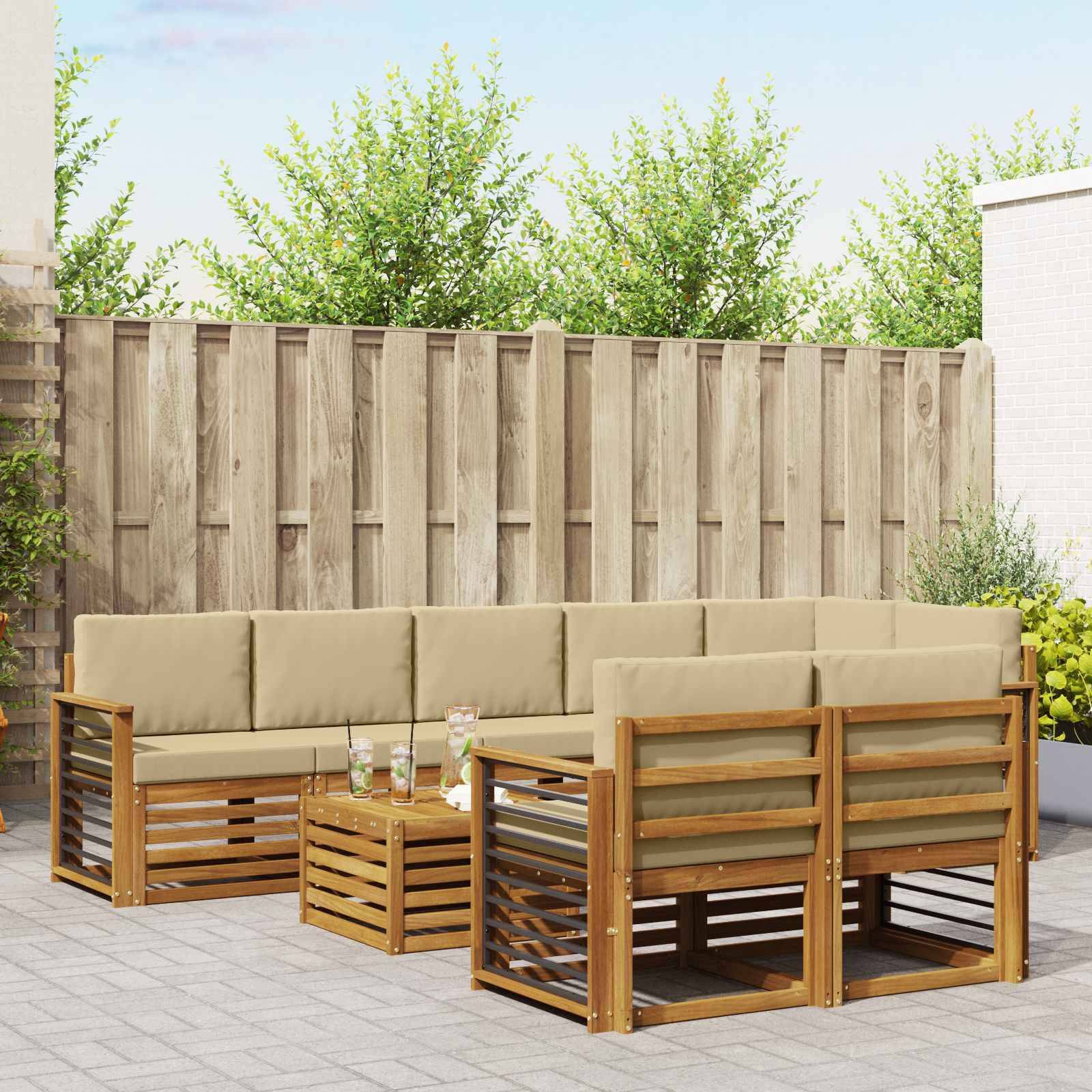vidaXL Sofagarnituren 9 pcs Natur und Beige Massivholz Akazie