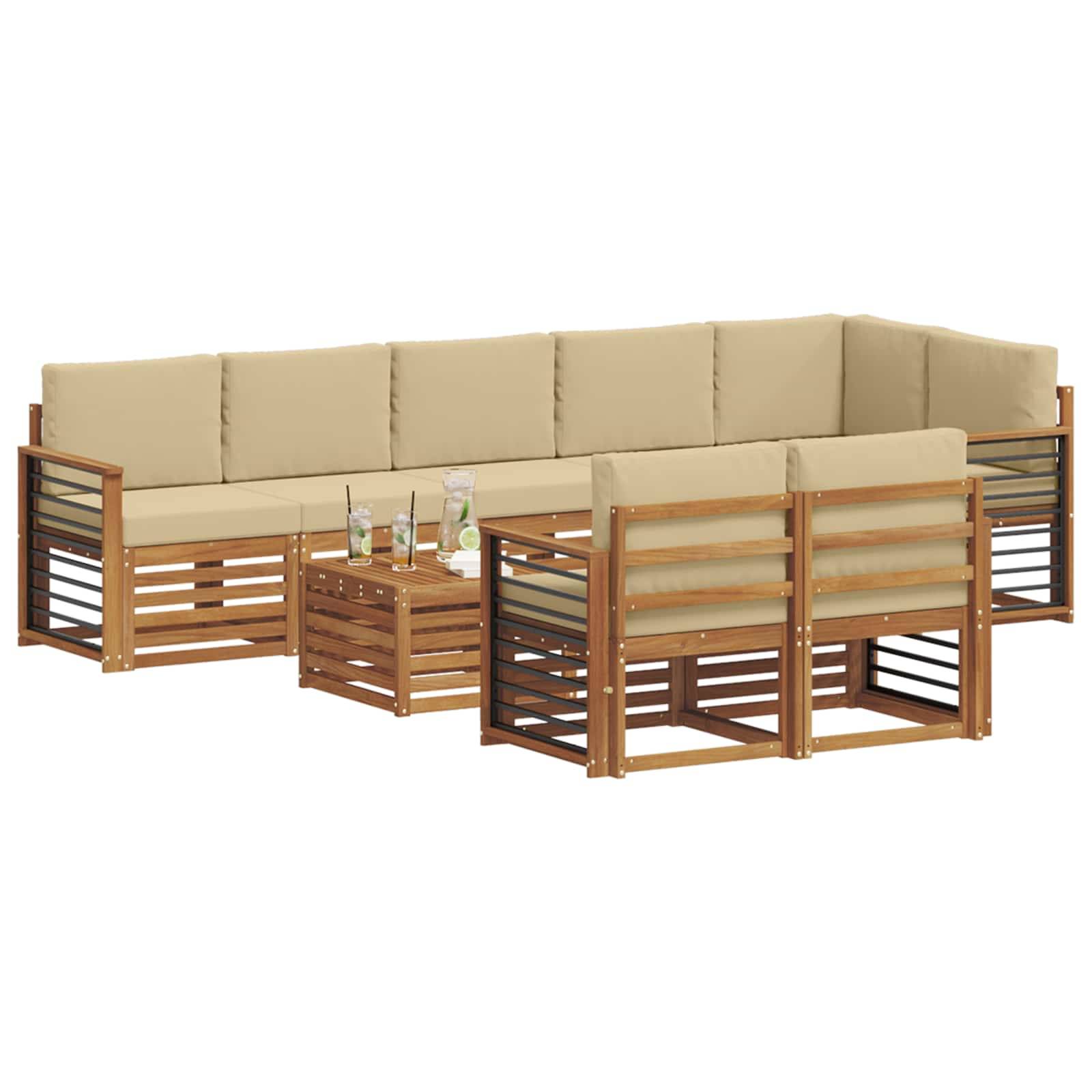 vidaXL Sofagarnituren 9 pcs Natur und Beige Massivholz Akazie