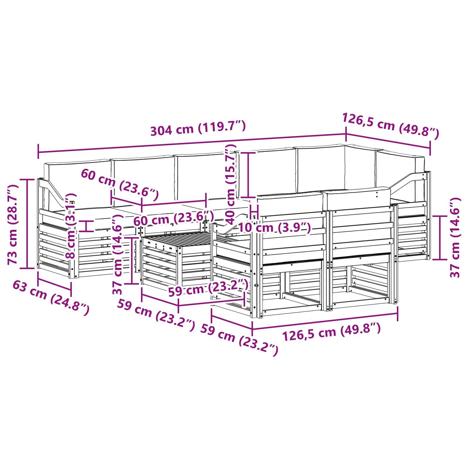 vidaXL Outdoor-Sofagarnitur 8 pcs Weiß und Anthrazit 59 x 59 x 37 cm
