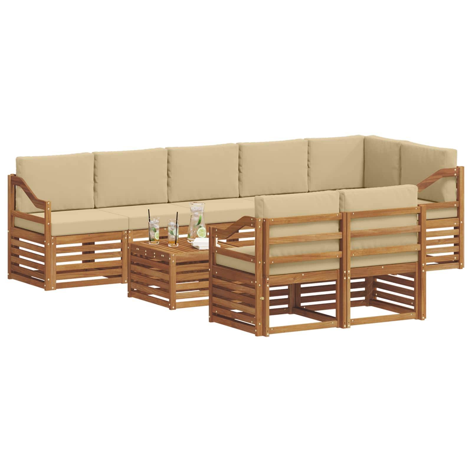 vidaXL Sofagarnituren 9 pcs Natur und Beige Massivholz Akazie