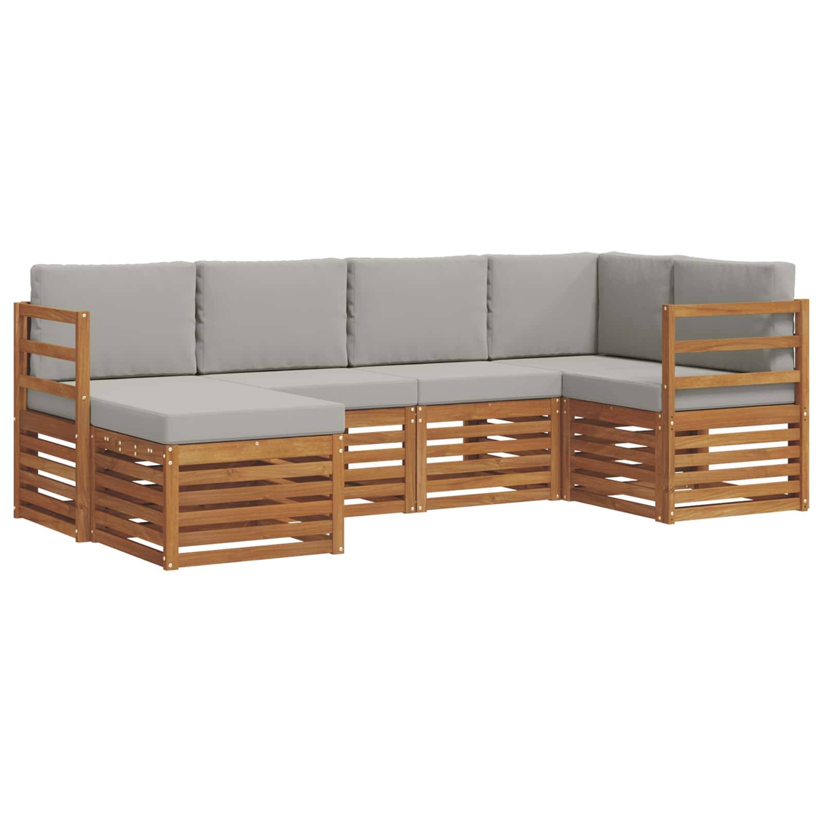 vidaXL Ecksofa Set 6 pcs Natürlich und Hellgrau Massivholz Akazie