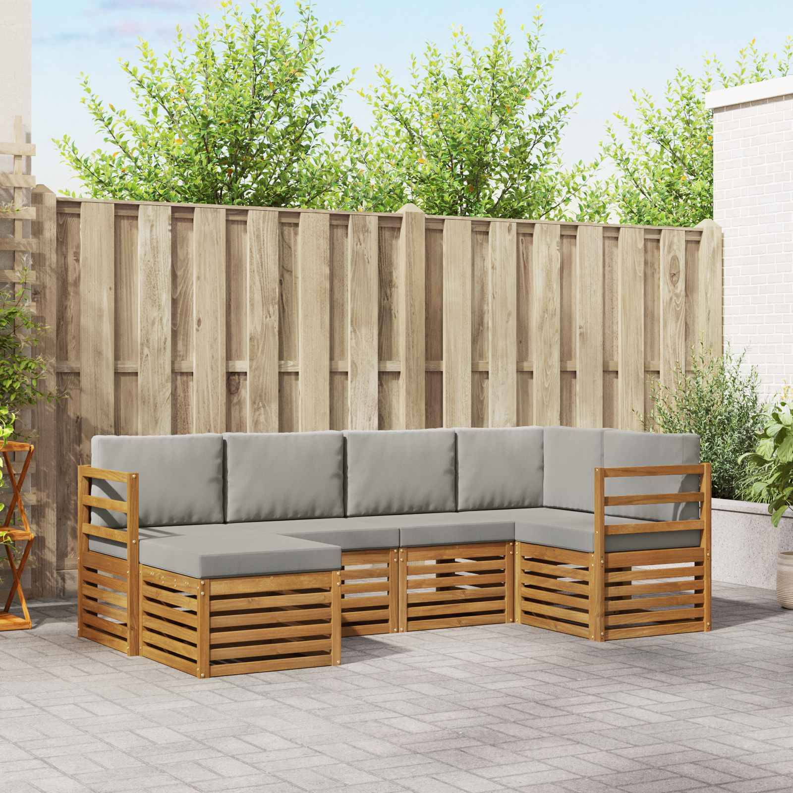 vidaXL Ecksofa Set 6 pcs Natürlich und Hellgrau Massivholz Akazie