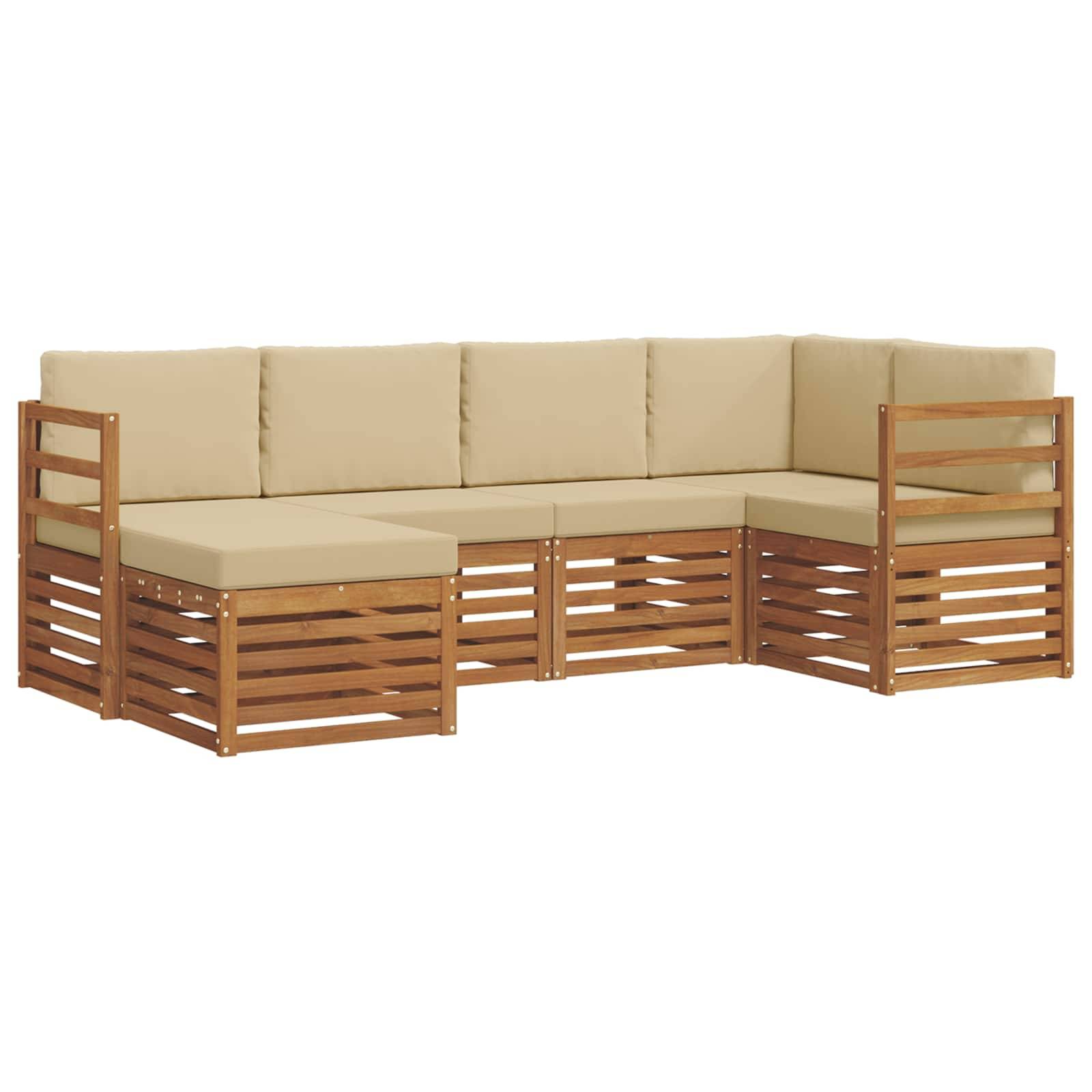 vidaXL Ecksofa Set mit Kissen 6 pcs Natur und Beige Massivholz Akazie