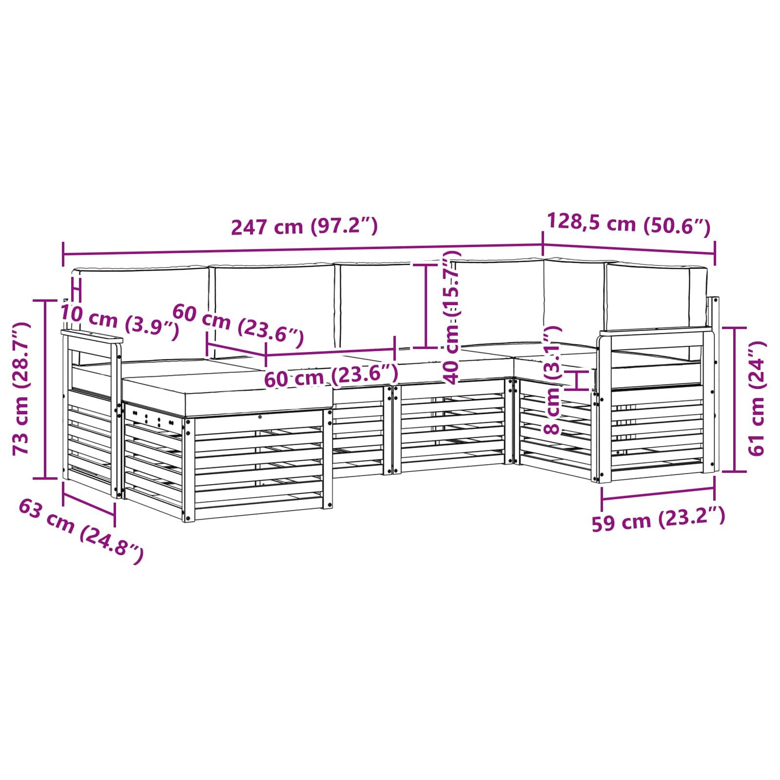vidaXL Ecksofa Set 6 pcs Natur und Anthrazit Massivholz Akazie