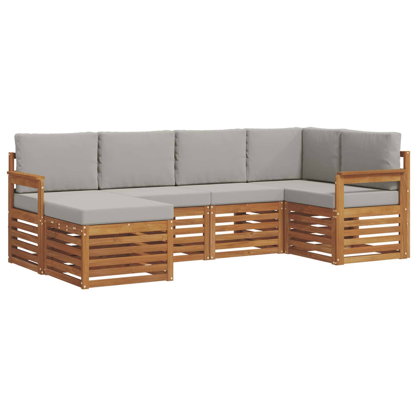 vidaXL Ecksofa Set 6 pcs Natürlich und Hellgrau Massivholz Akazie