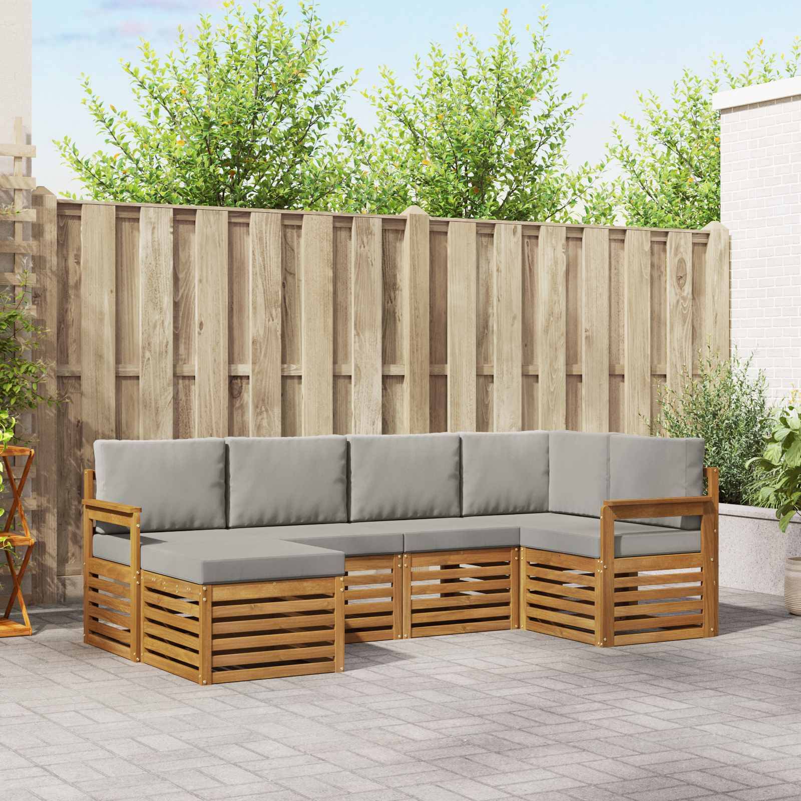 vidaXL Ecksofa Set 6 pcs Natürlich und Hellgrau Massivholz Akazie