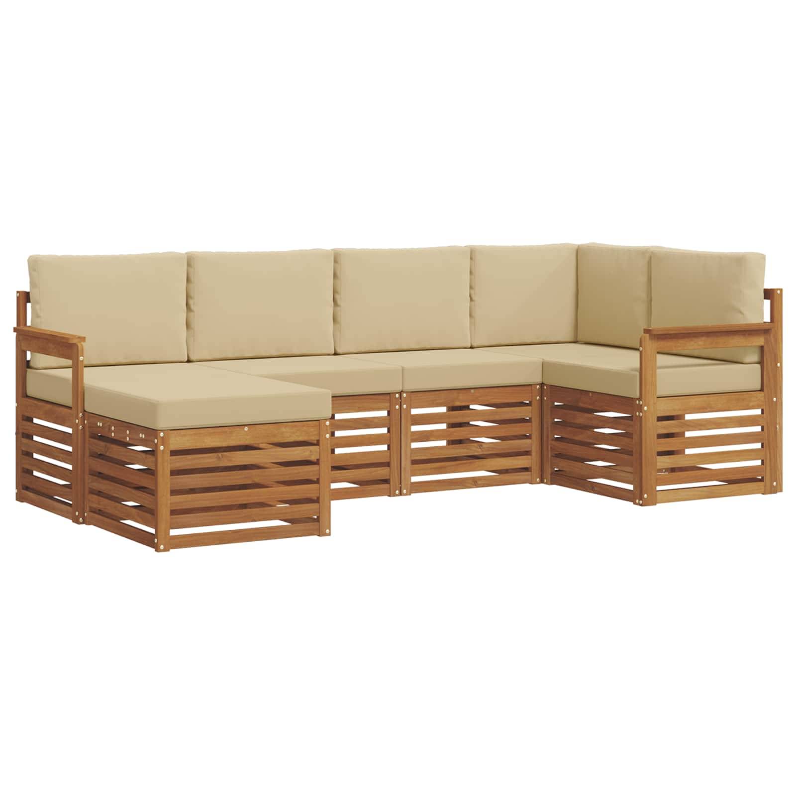 vidaXL Ecksofa Set mit Kissen 6 pcs Natur und Beige Massivholz Akazie