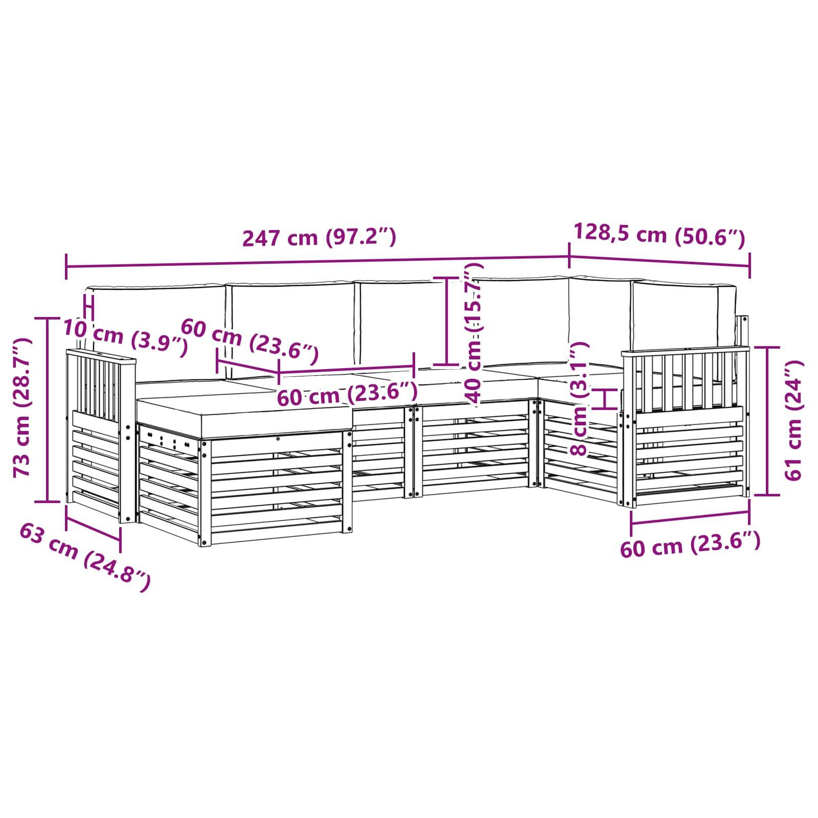 vidaXL Outdoor-Sofagarnitur 6 pcs Weiß und Anthrazit Polyester