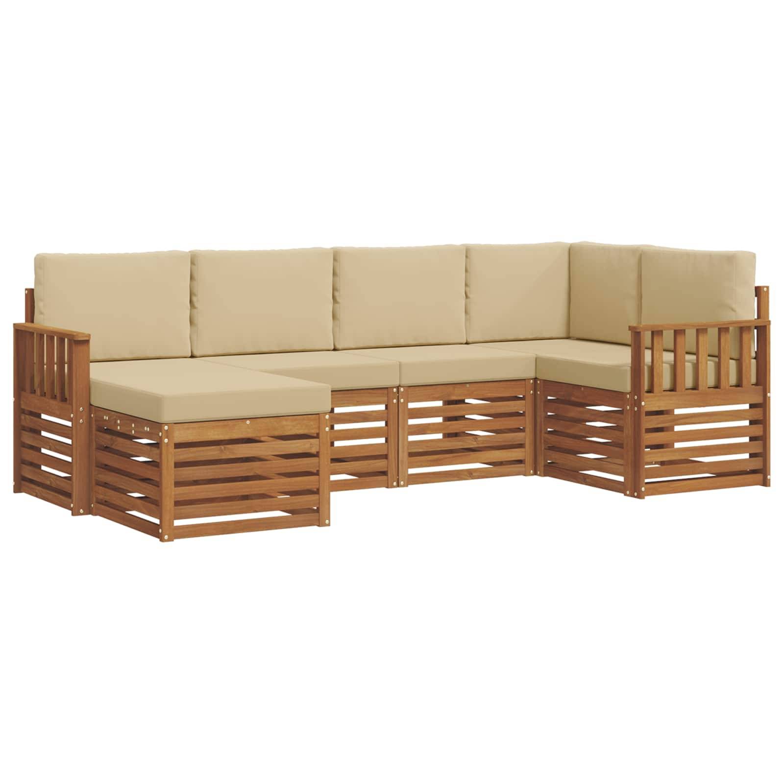 vidaXL Ecksofa Set mit Kissen 6 pcs Natur und Beige Massivholz Akazie