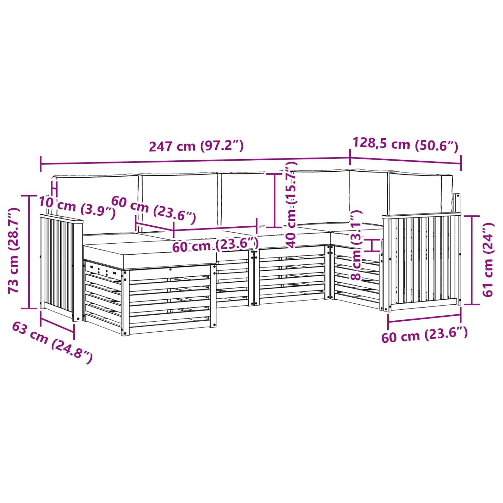 vidaXL Outdoor-Sofagarnitur 6 pcs Weiß und Hellgrau Polyester