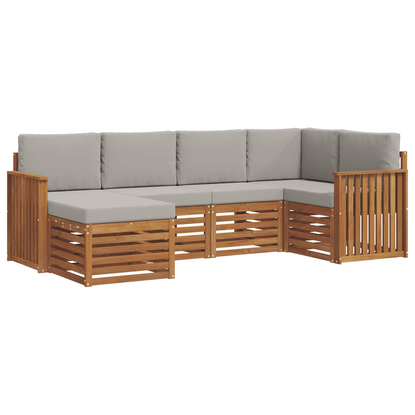 vidaXL Ecksofa Set 6 pcs Natürlich und Hellgrau Massivholz Akazie