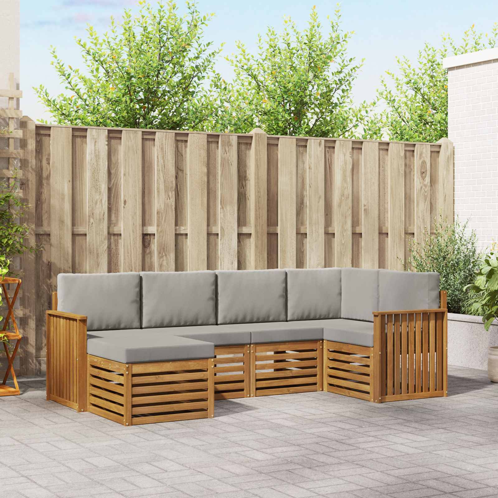 vidaXL Ecksofa Set 6 pcs Natürlich und Hellgrau Massivholz Akazie