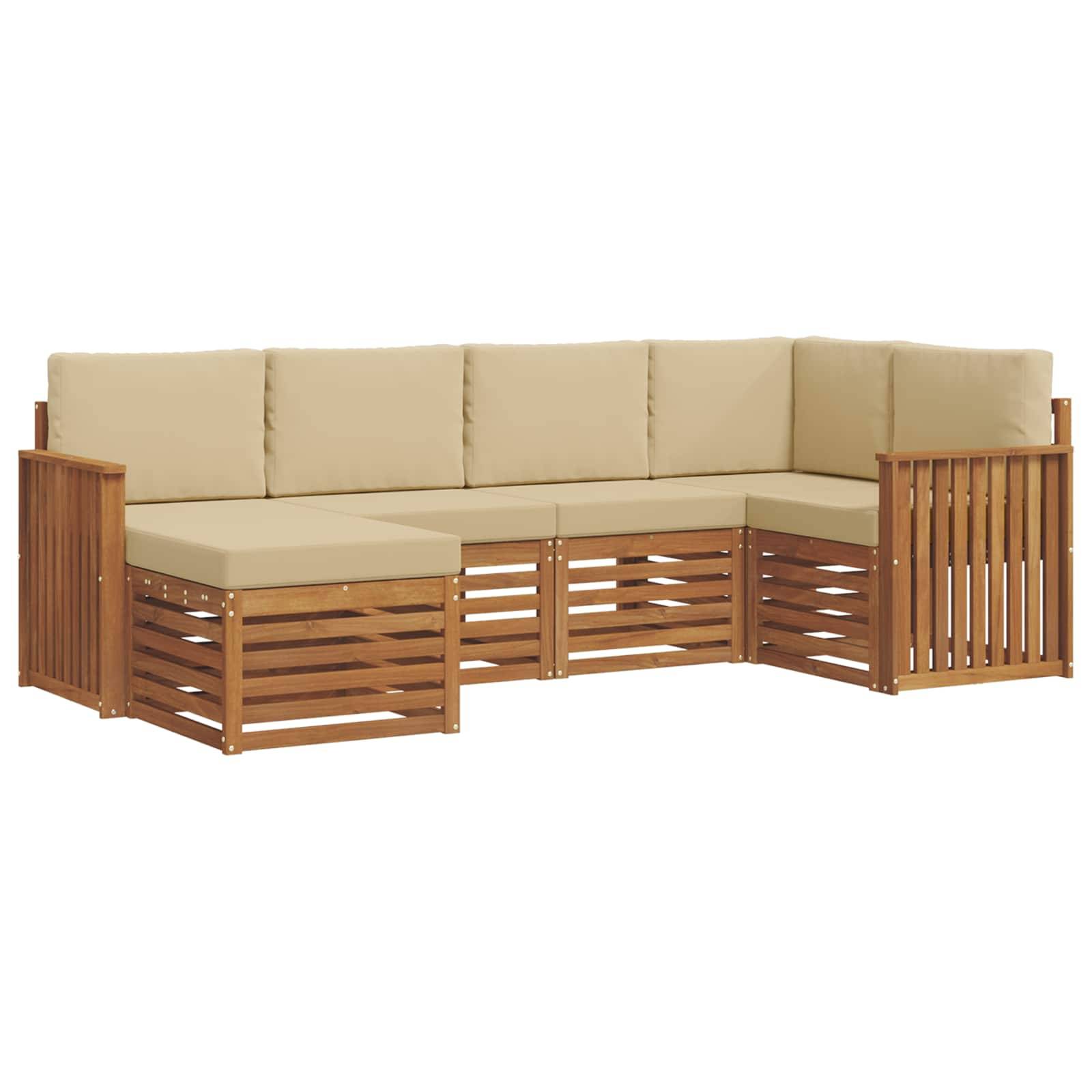 vidaXL Ecksofa Set mit Kissen 6 pcs Natur und Beige Massivholz Akazie