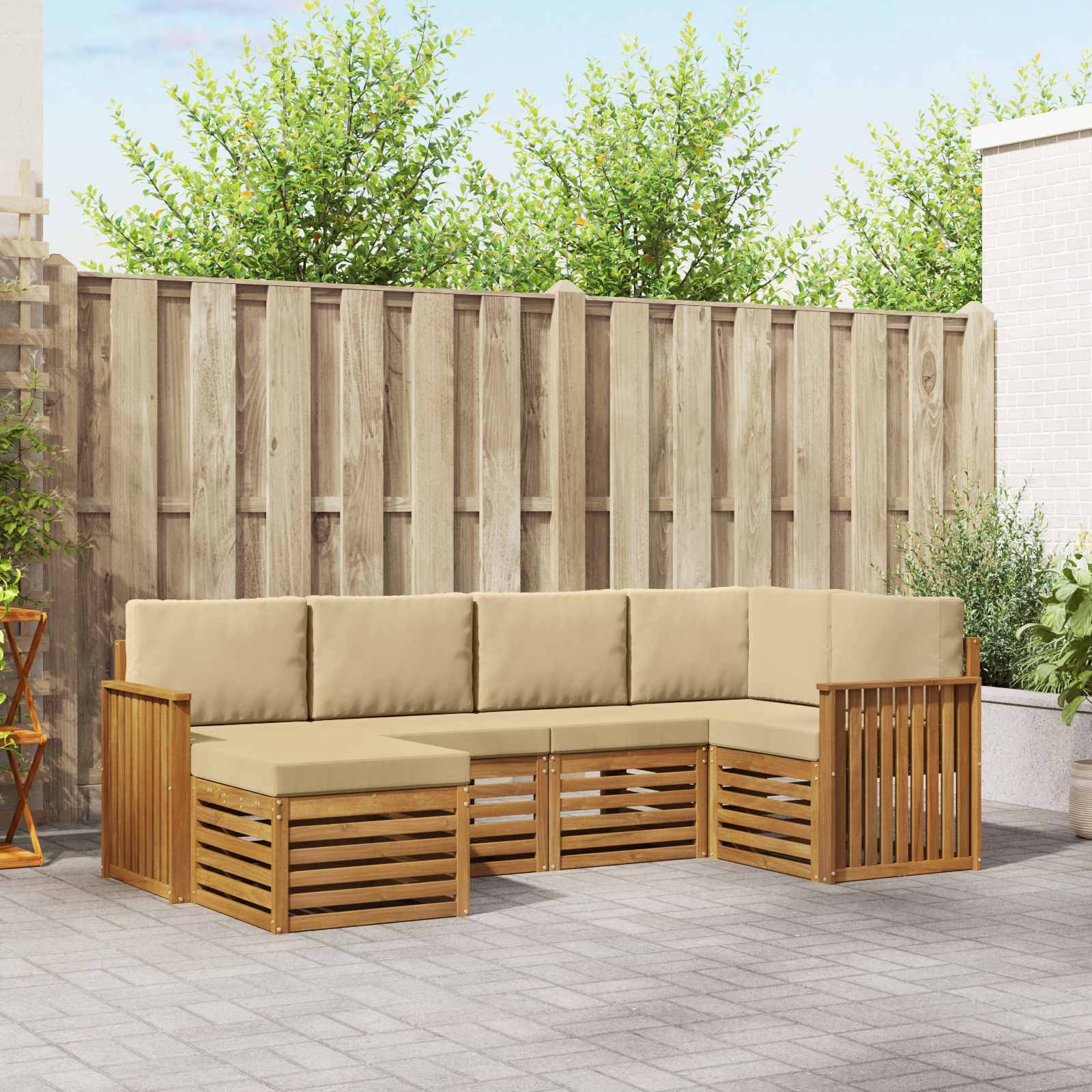 vidaXL Ecksofa Set mit Kissen 6 pcs Natur und Beige Massivholz Akazie
