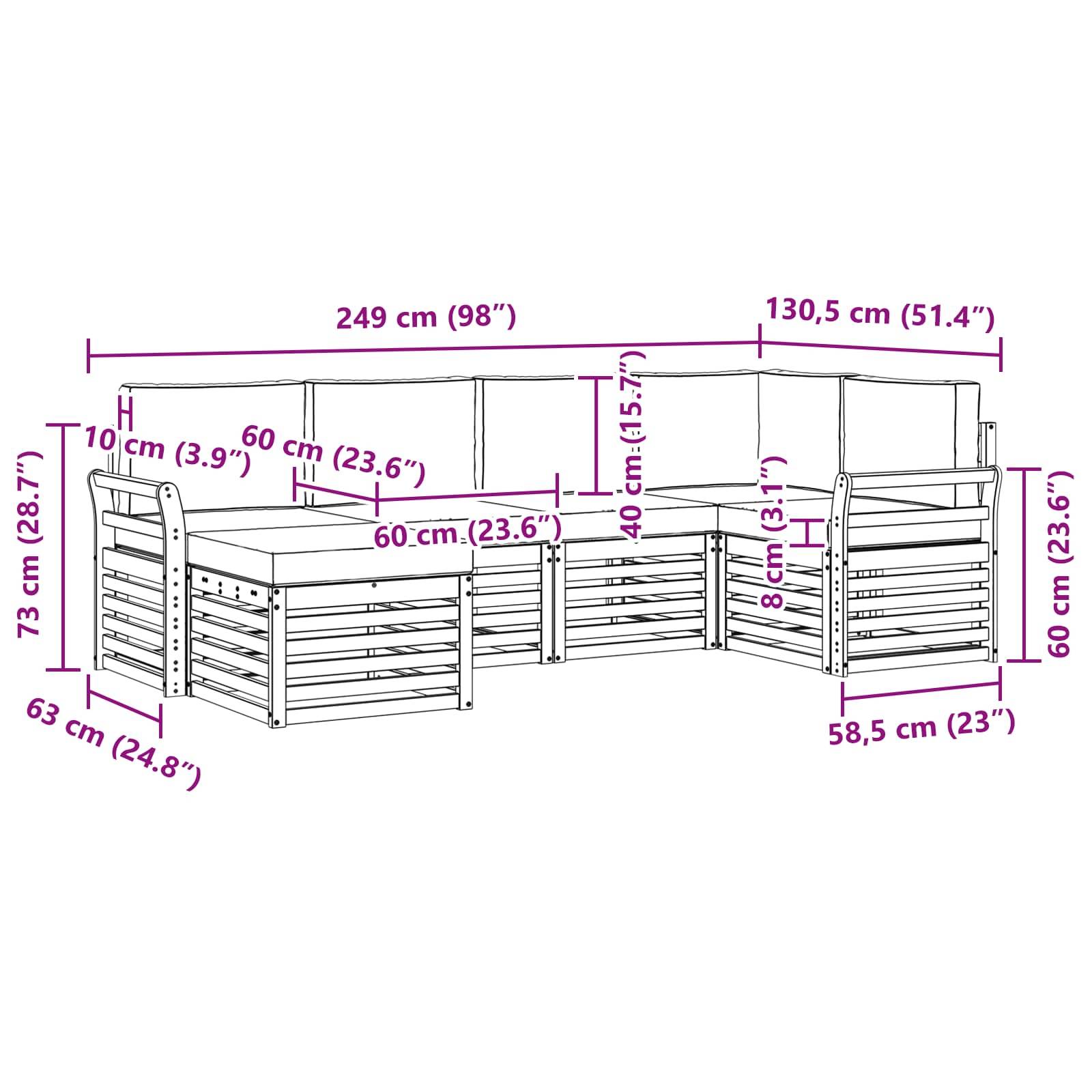 vidaXL Ecksofa Set mit Kissen 6 pcs Natur und Beige Massivholz Akazie