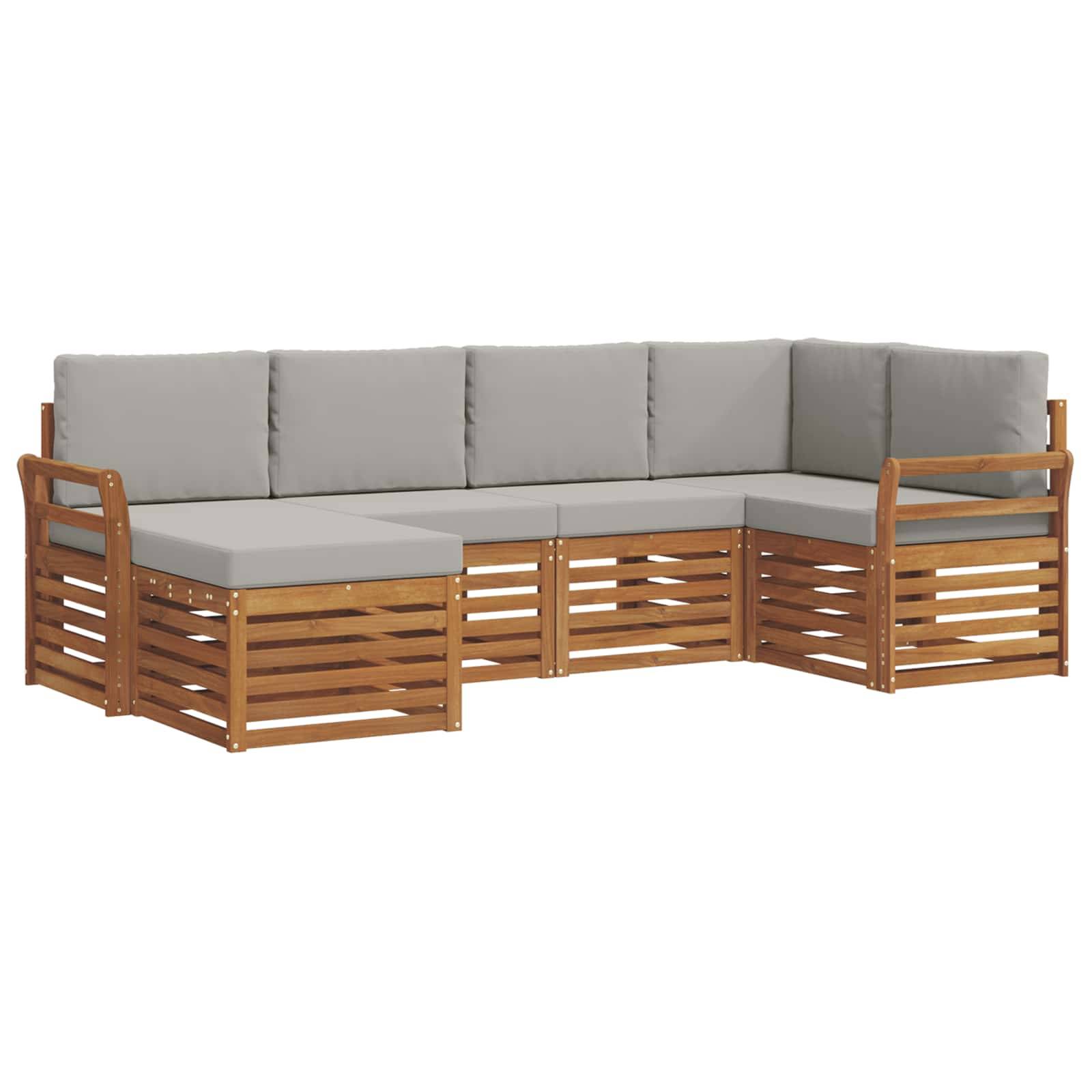 vidaXL Ecksofa Set 6 pcs Natürlich und Hellgrau Massivholz Akazie
