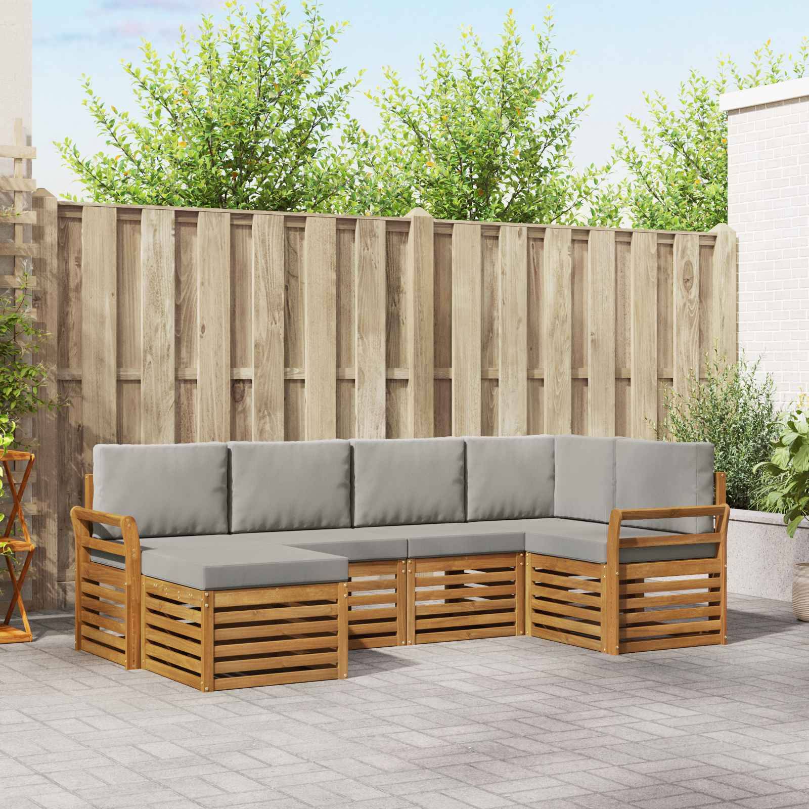 vidaXL Ecksofa Set 6 pcs Natürlich und Hellgrau Massivholz Akazie