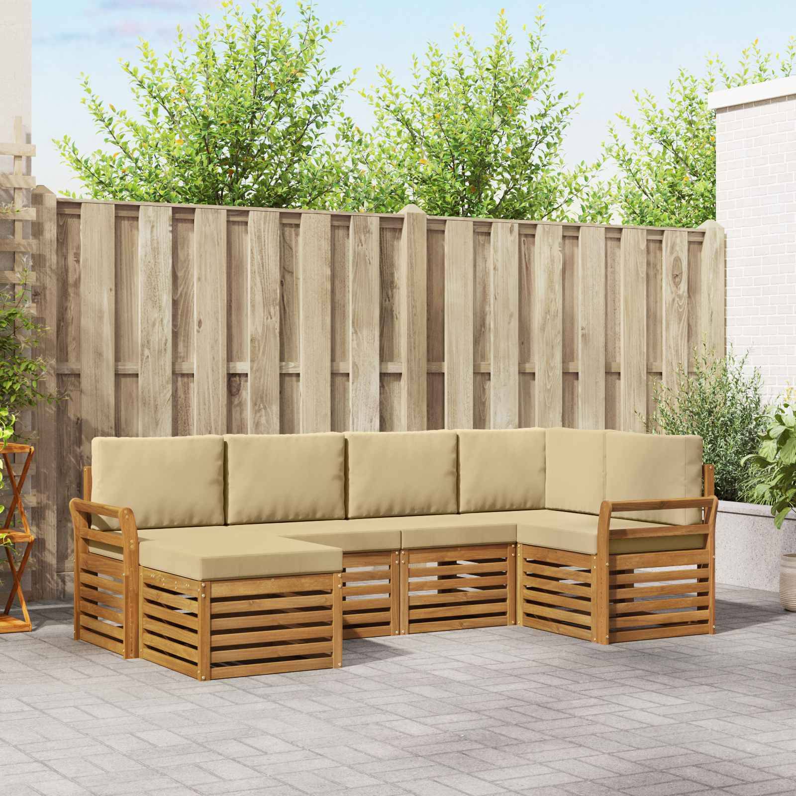 vidaXL Ecksofa Set mit Kissen 6 pcs Natur und Beige Massivholz Akazie