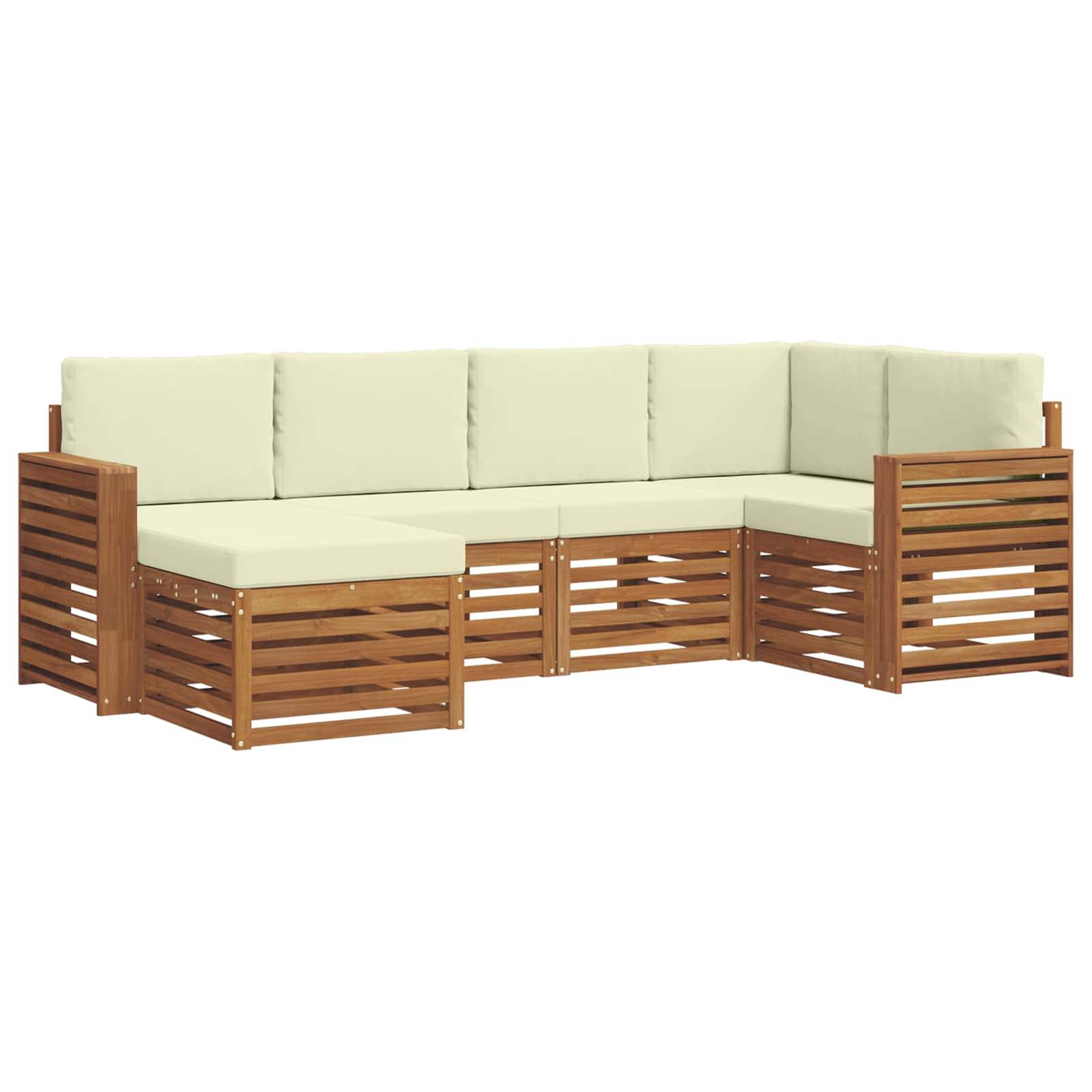 vidaXL Ecksofa Set mit Kissen 6 pcs Natur und Creme Massivholz Akazie