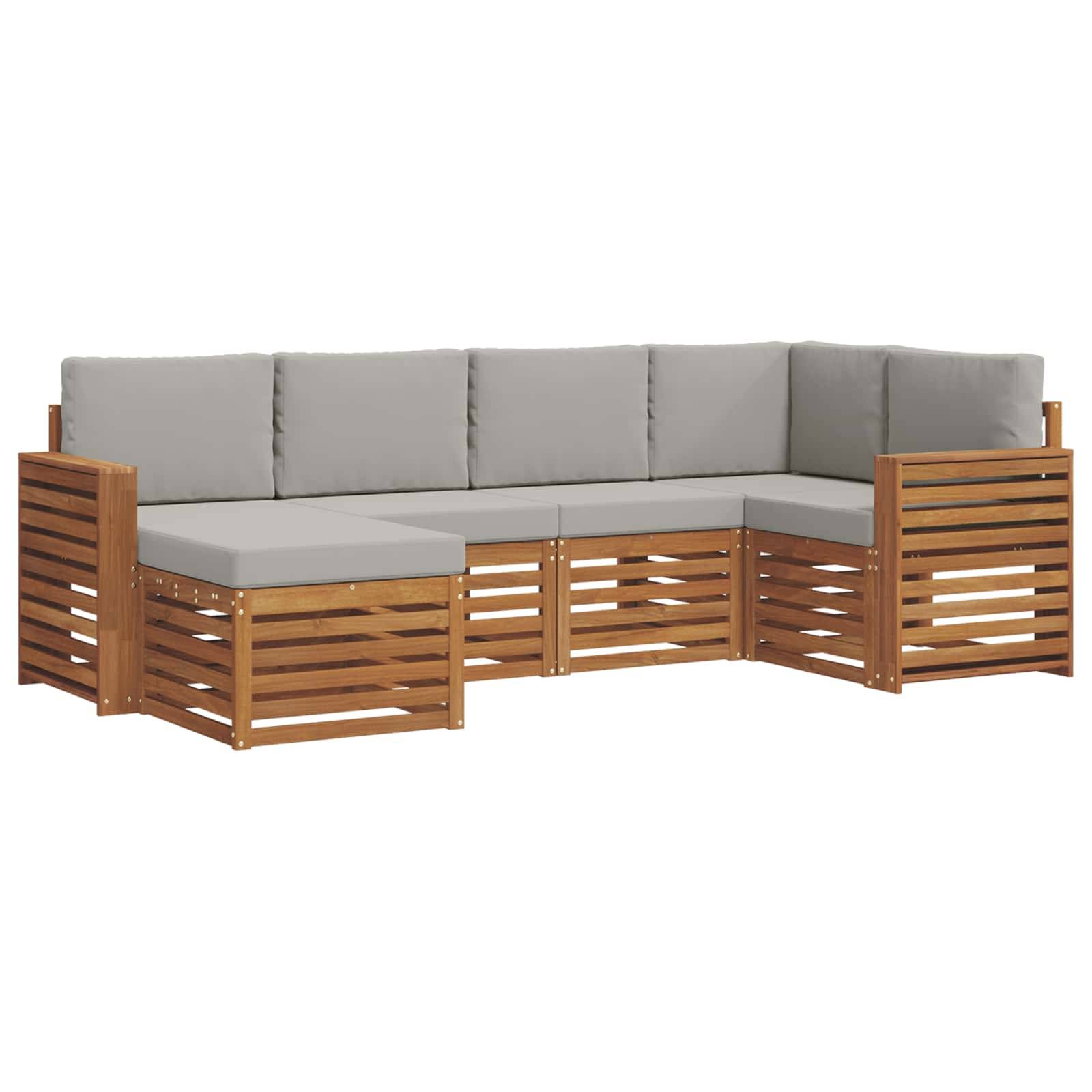 vidaXL Ecksofa Set 6 pcs Natürlich und Hellgrau Massivholz Akazie