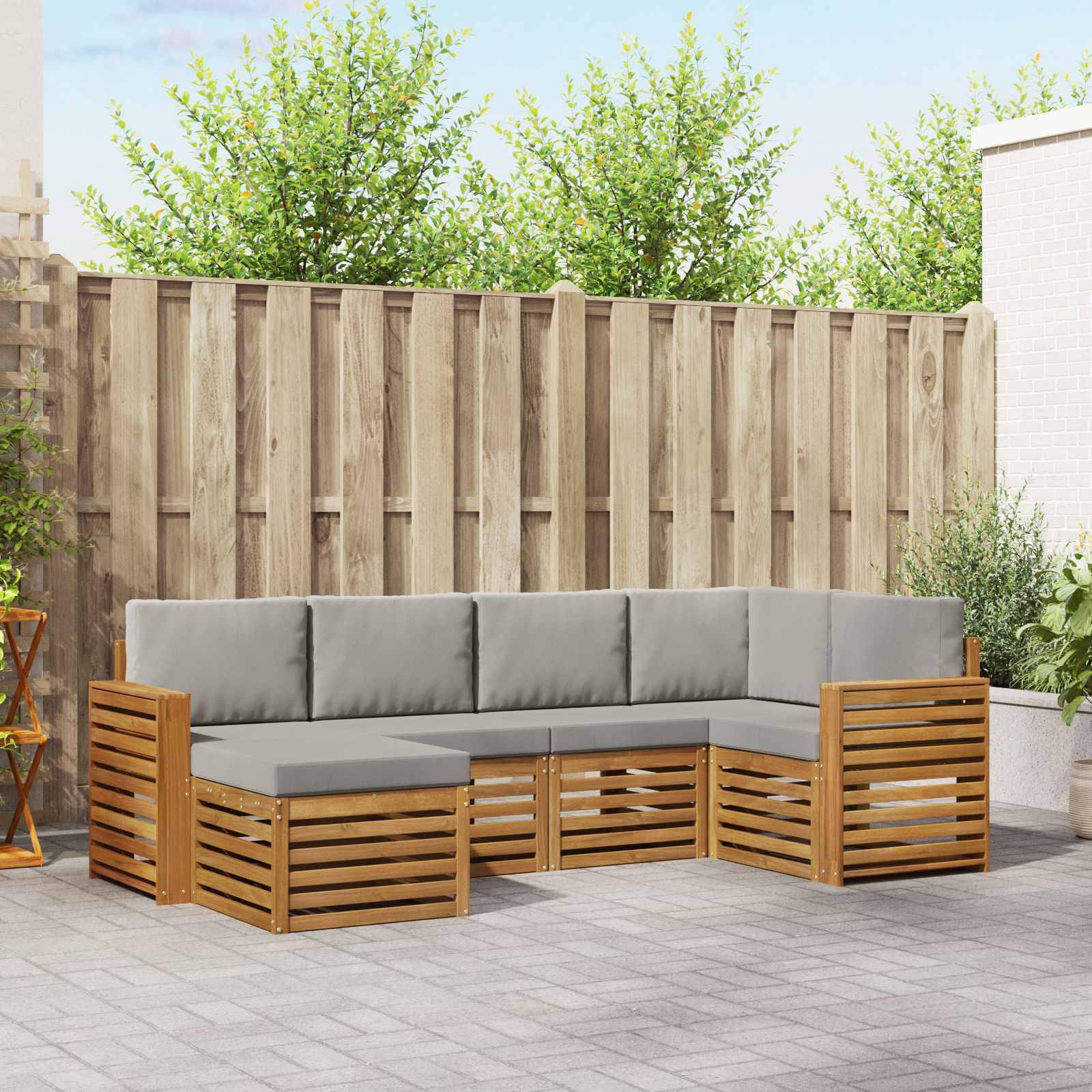 vidaXL Ecksofa Set 6 pcs Natürlich und Hellgrau Massivholz Akazie