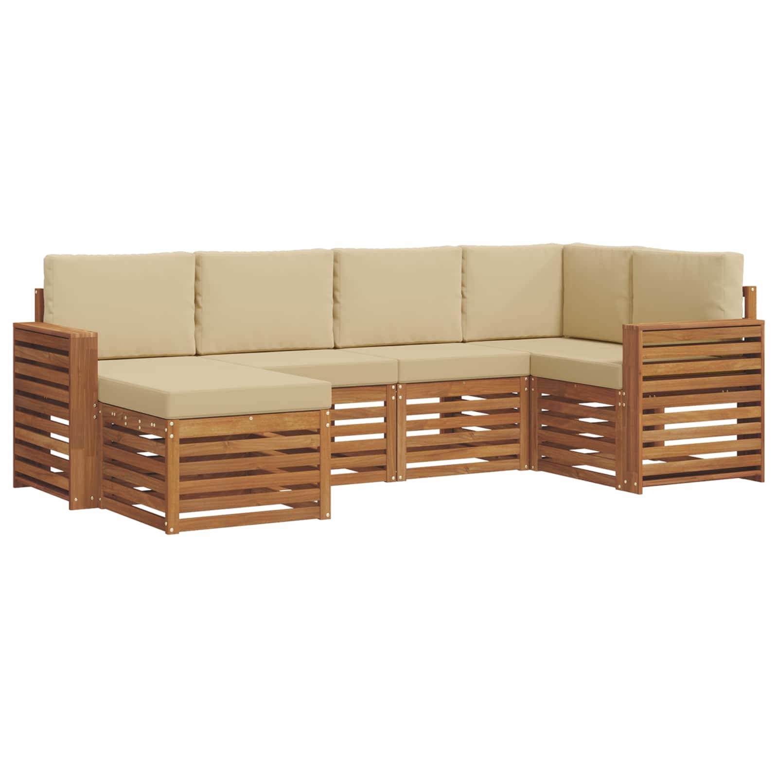 vidaXL Ecksofa Set mit Kissen 6 pcs Natur und Beige Massivholz Akazie