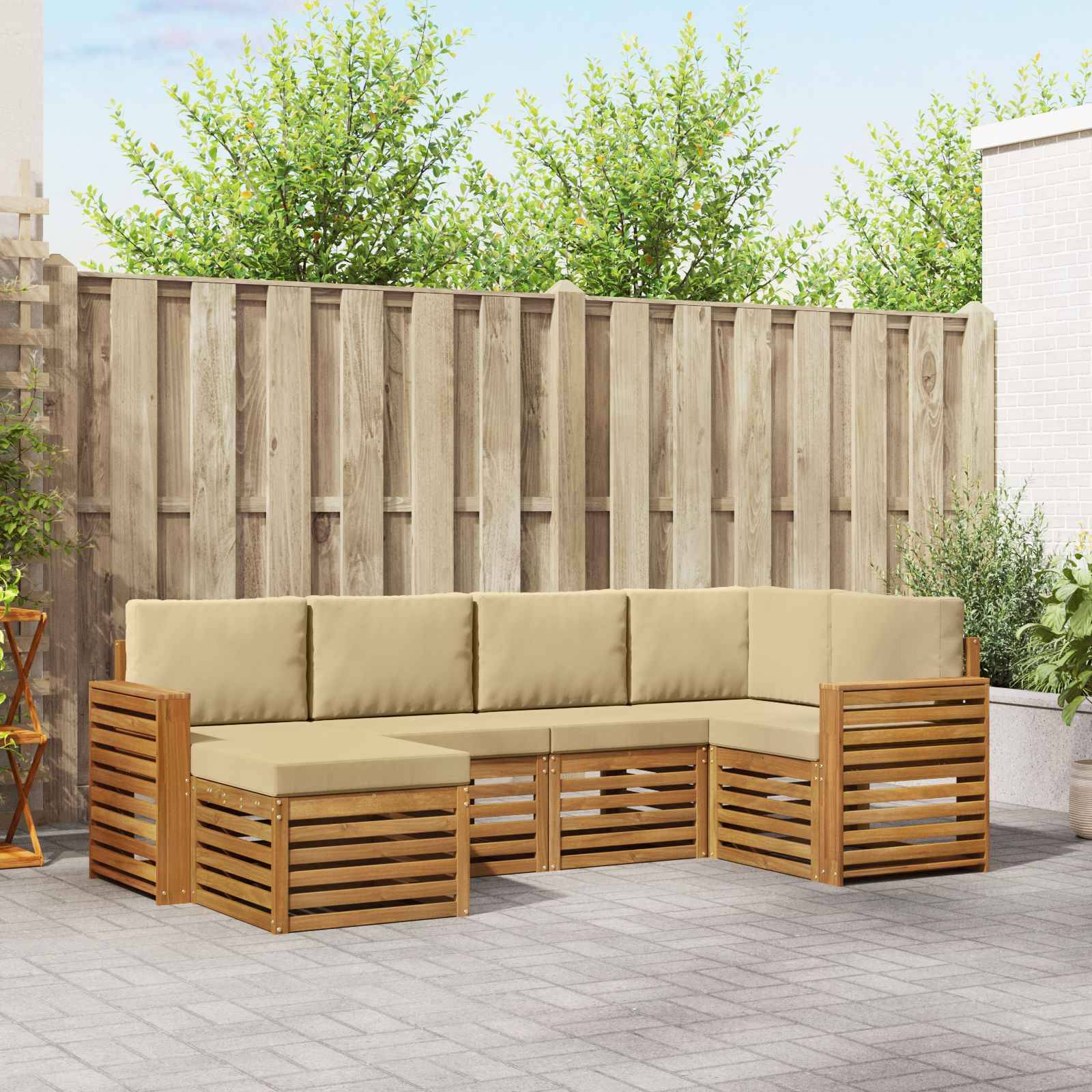 vidaXL Ecksofa Set mit Kissen 6 pcs Natur und Beige Massivholz Akazie