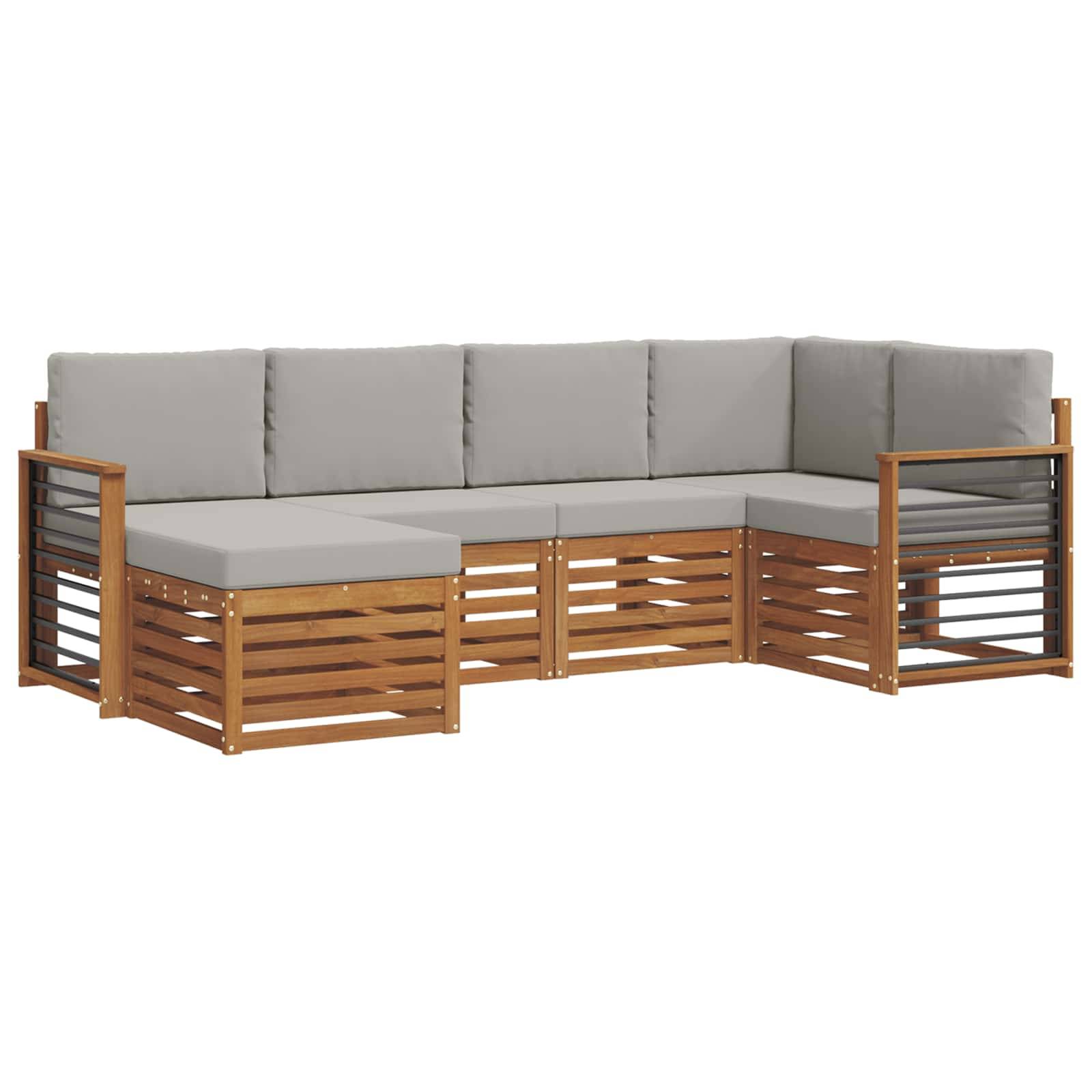 vidaXL Ecksofa Set 6 pcs Natürlich und Hellgrau Massivholz Akazie