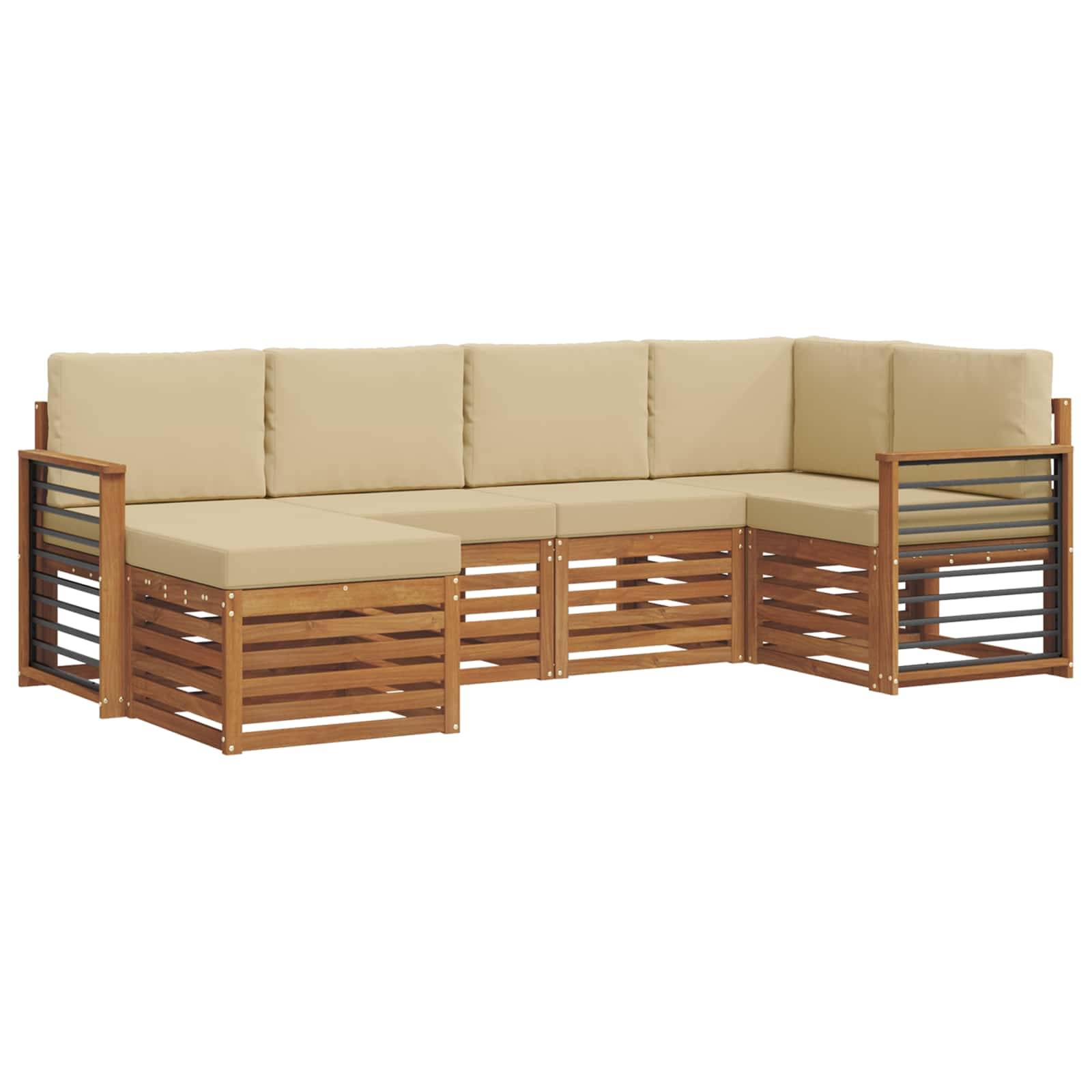vidaXL Ecksofa Set mit Kissen 6 pcs Natur und Beige Massivholz Akazie