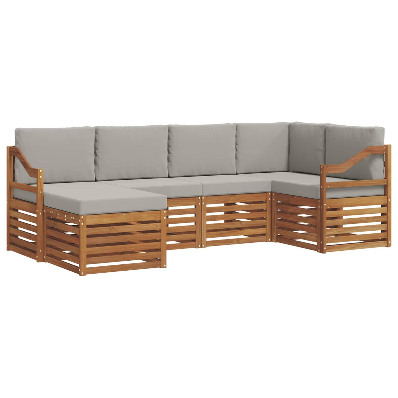 vidaXL Ecksofa Set 6 pcs Natürlich und Hellgrau Massivholz Akazie
