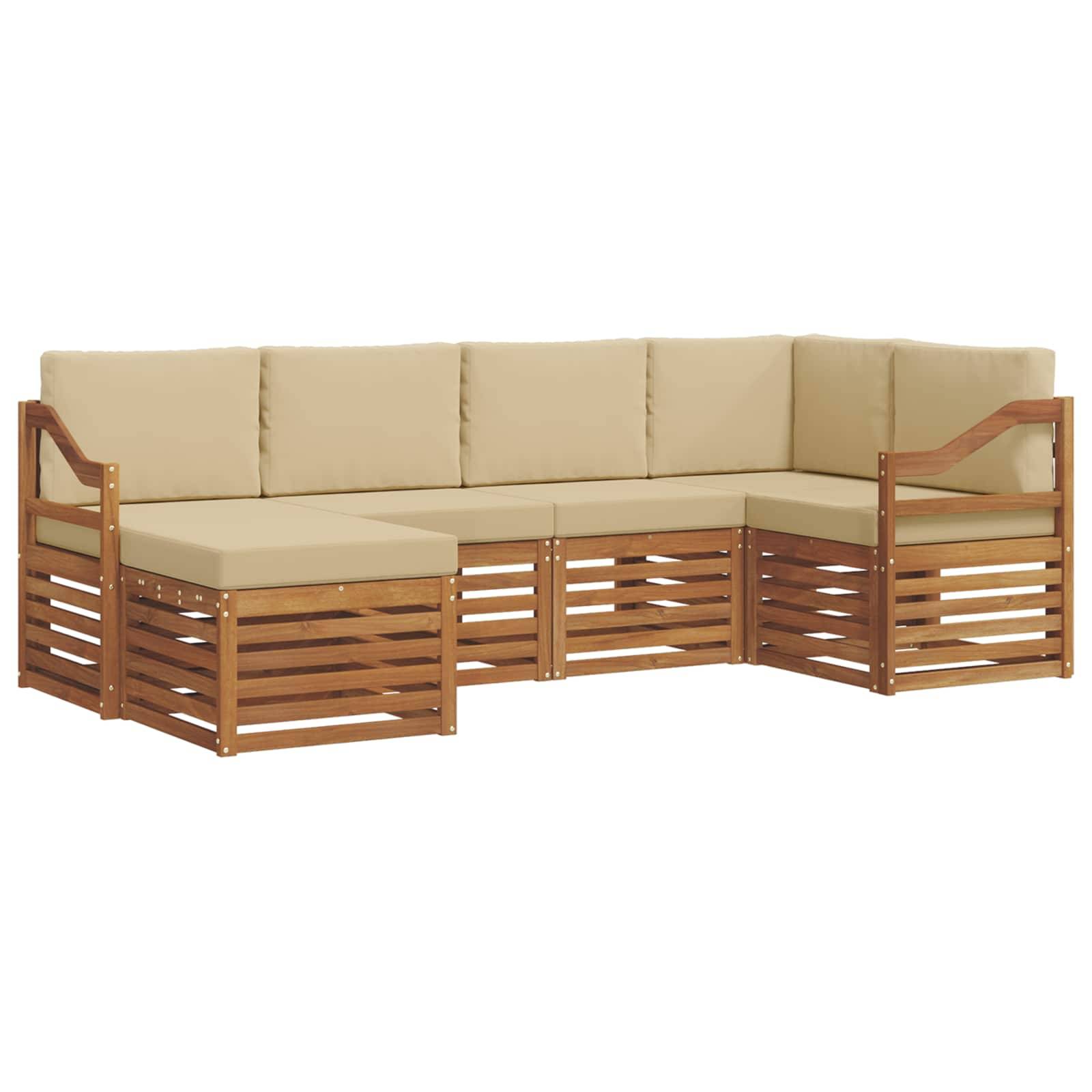 vidaXL Ecksofa Set mit Kissen 6 pcs Natur und Beige Massivholz Akazie