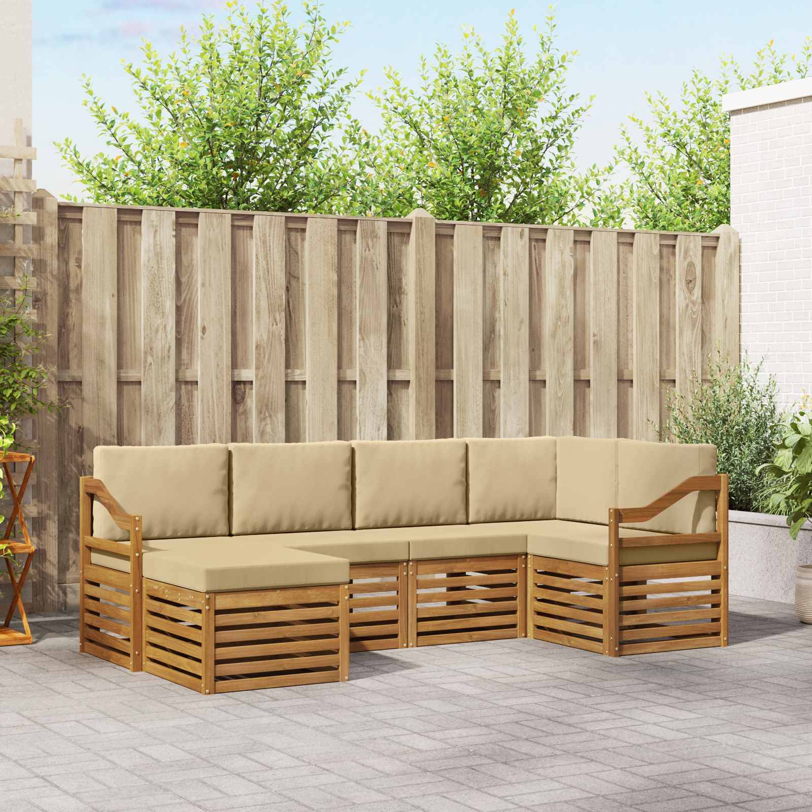 vidaXL Ecksofa Set mit Kissen 6 pcs Natur und Beige Massivholz Akazie