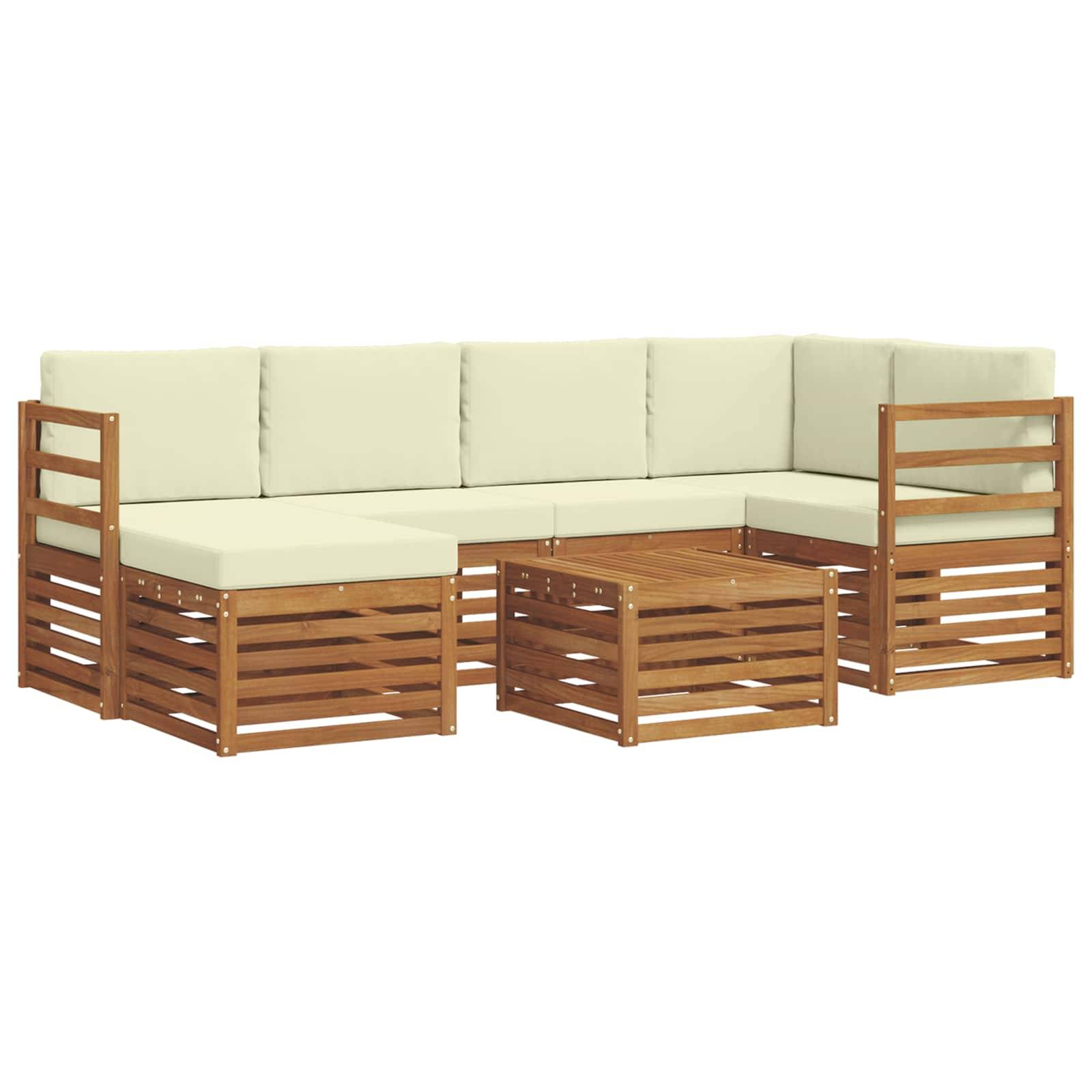 vidaXL Ecksofa Set mit Kissen 7 pcs Natur und Creme Massivholz Akazie