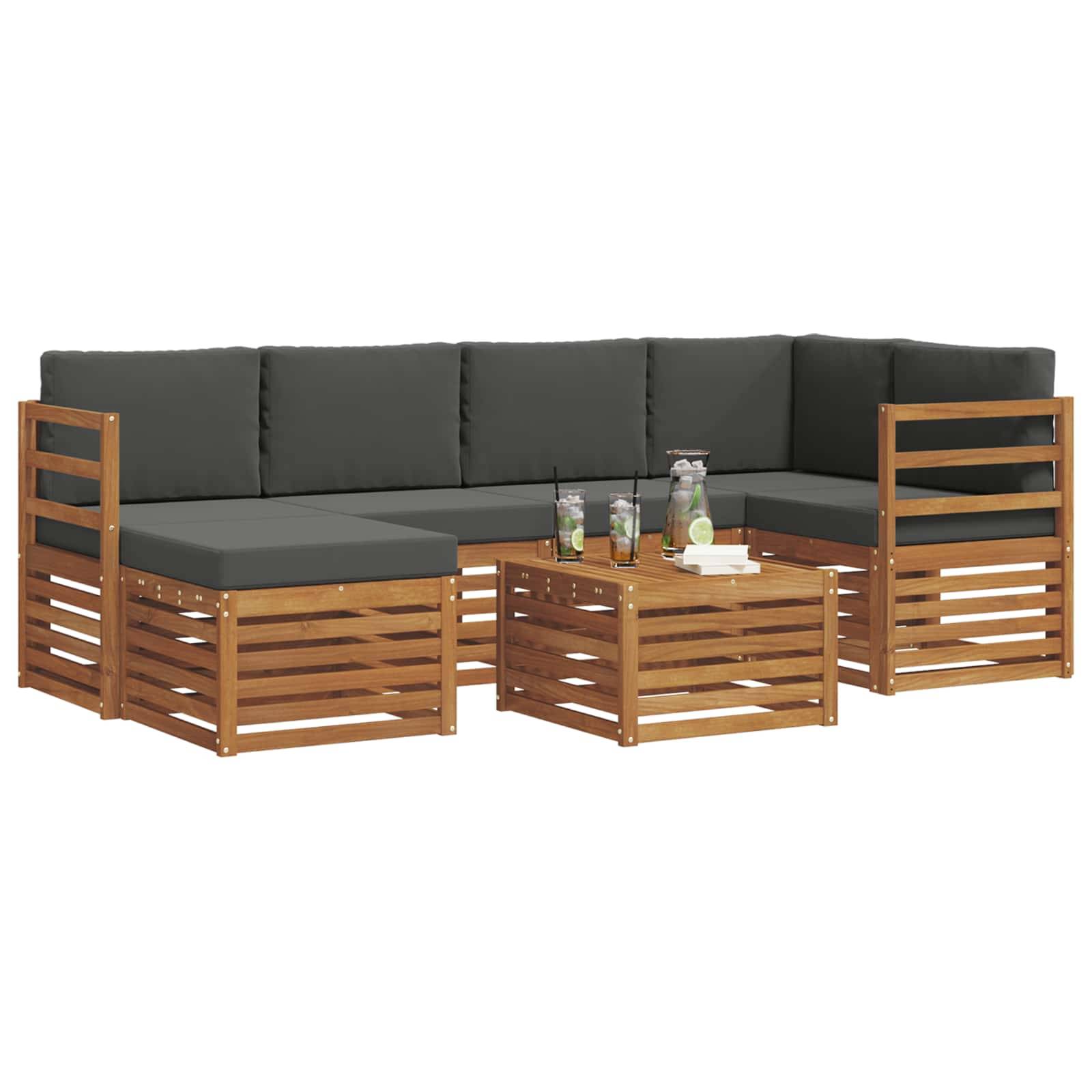 vidaXL Ecksofa Set 7 pcs Natur und Anthrazit Massivholz Akazie