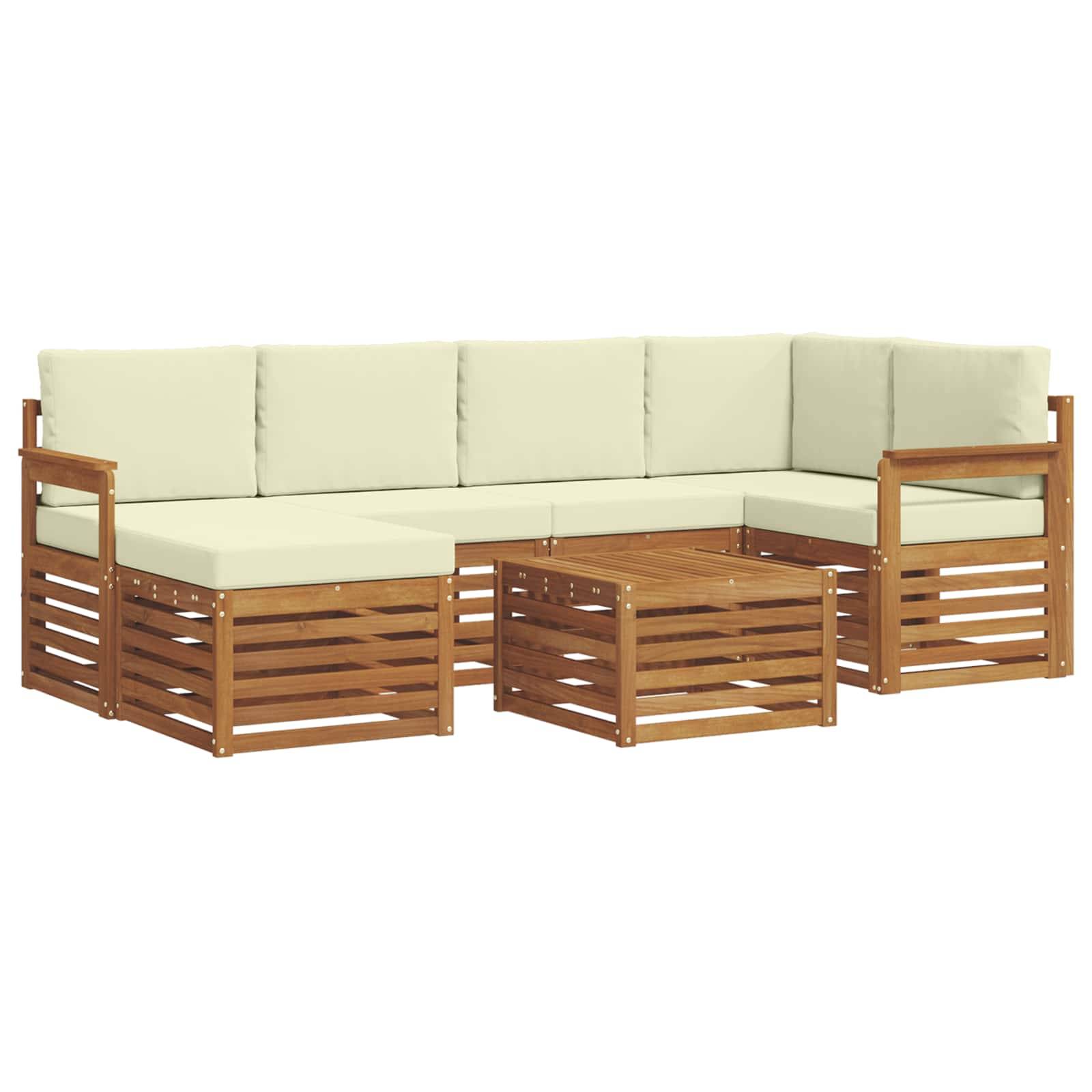 vidaXL Ecksofa Set mit Kissen 7 pcs Natur und Creme Massivholz Akazie