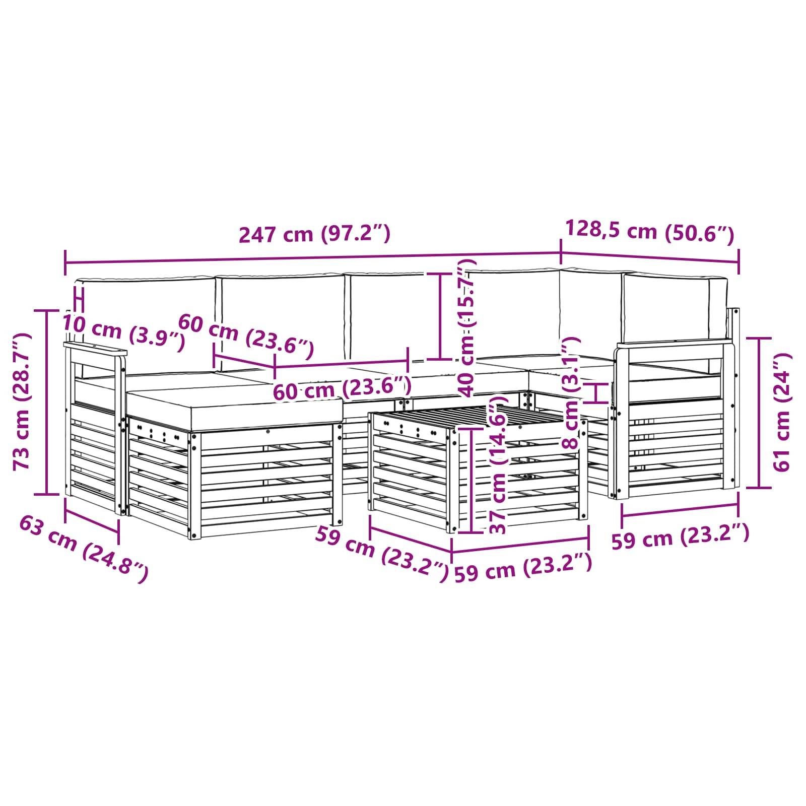 vidaXL Sofagarnituren 7 pcs Natur und Creme Massivholz Akazie