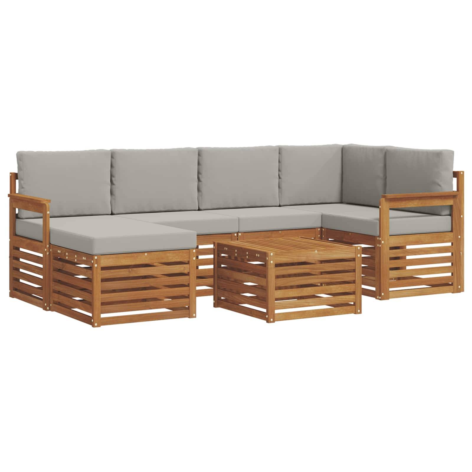 vidaXL Ecksofa Set 7 pcs Natürlich und Hellgrau Massivholz Akazie