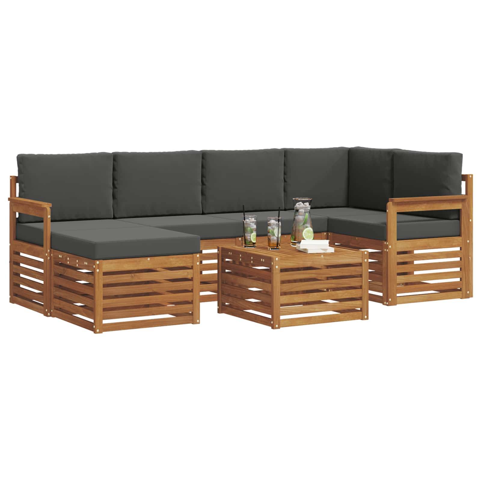 vidaXL Ecksofa Set 7 pcs Natur und Anthrazit Massivholz Akazie